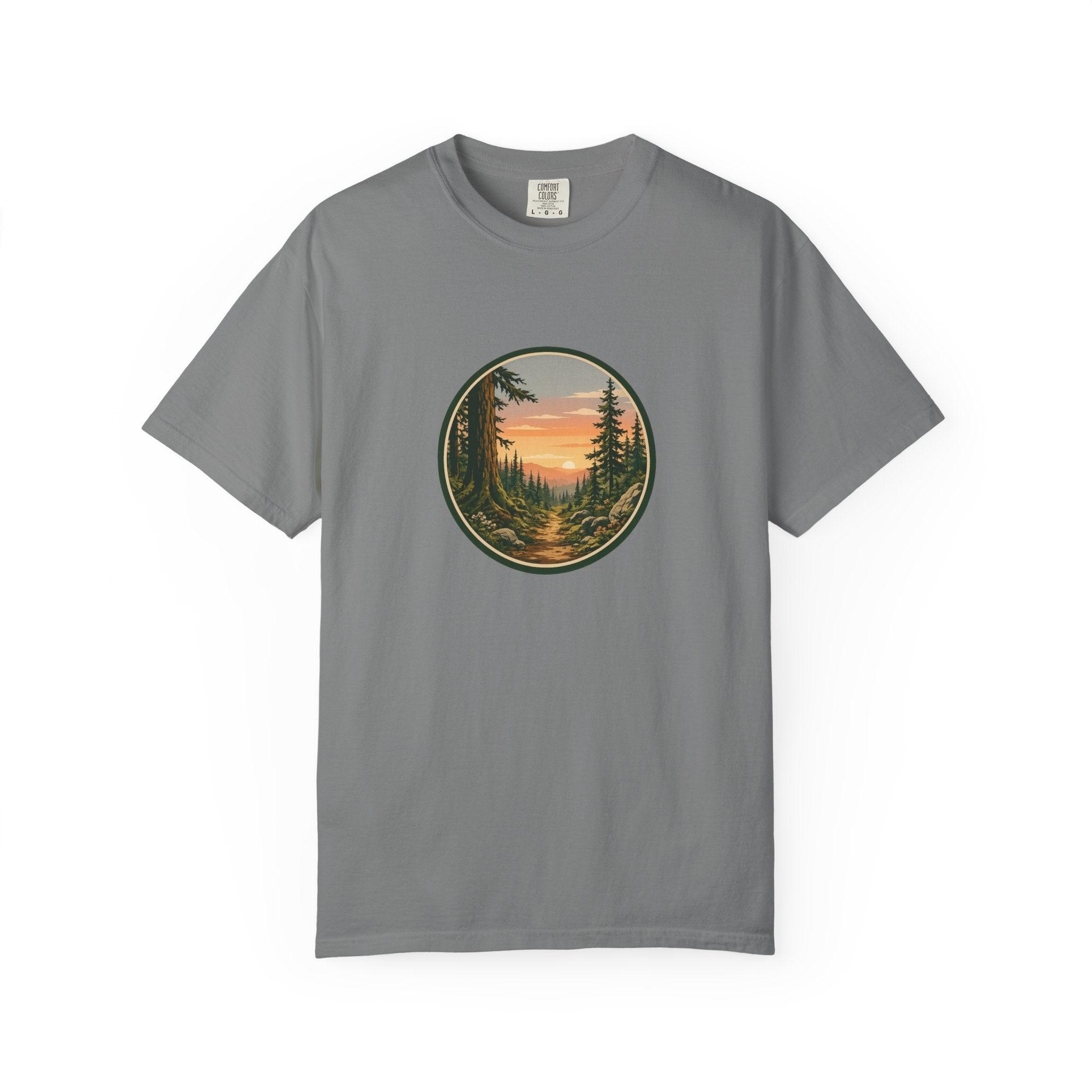 Sunset Hiking Trail Circle T-Shirt — Scenic Mountain Trail Tee
