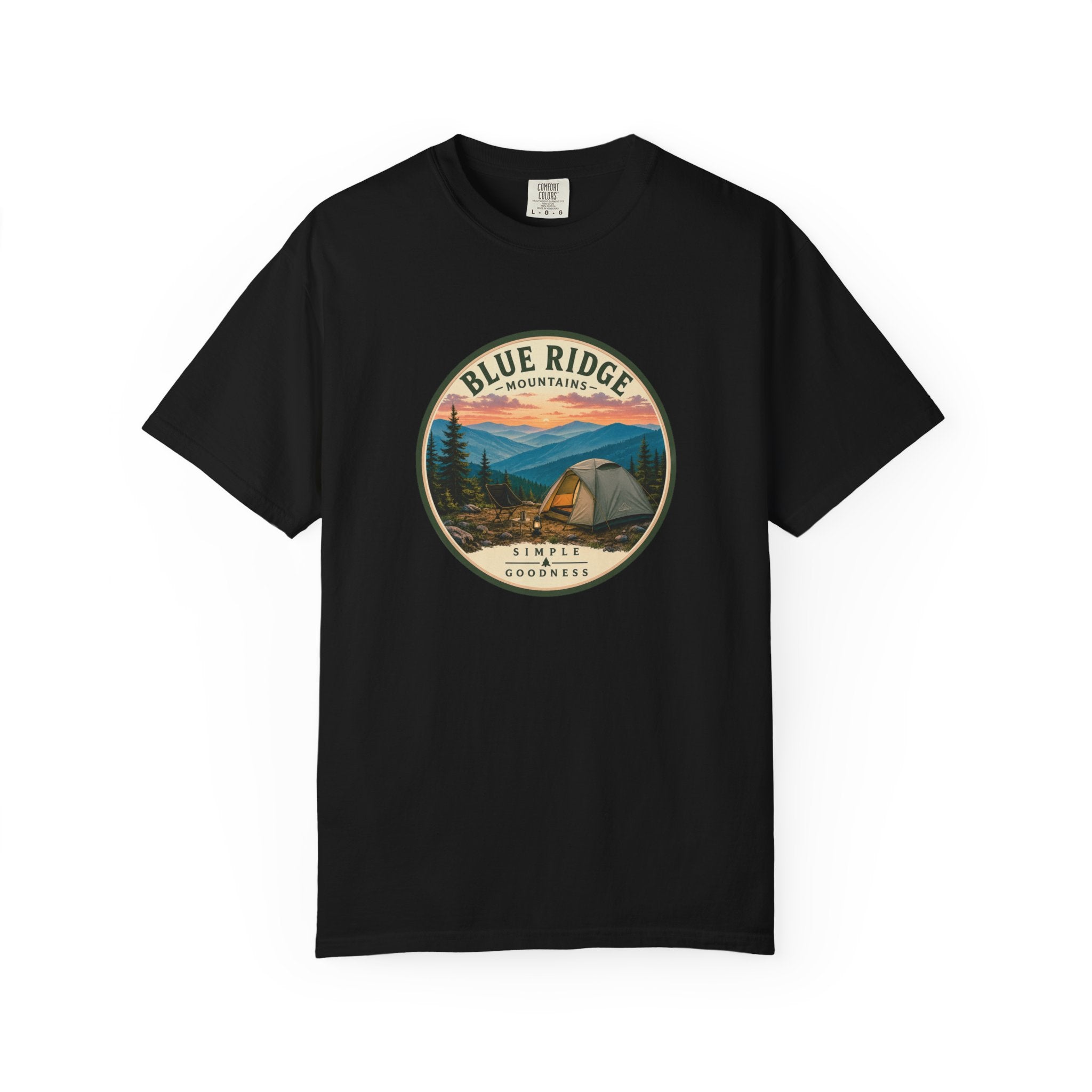 Blue Ridge Mountains Camping T-Shirt — Vintage Scenic Camp Graphic