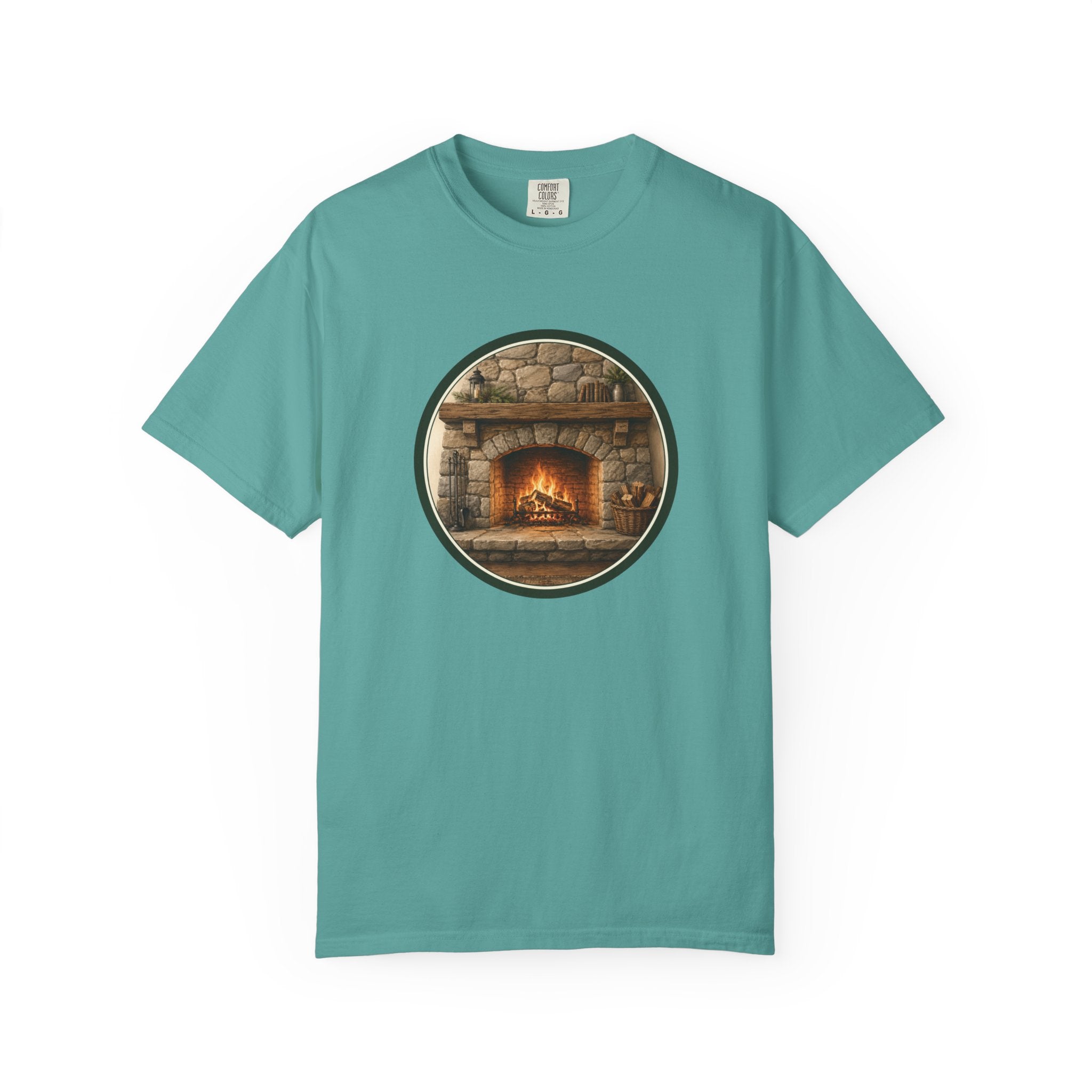 Cozy Fireplace Graphic T-Shirt — Vintage Hearth Circle Design