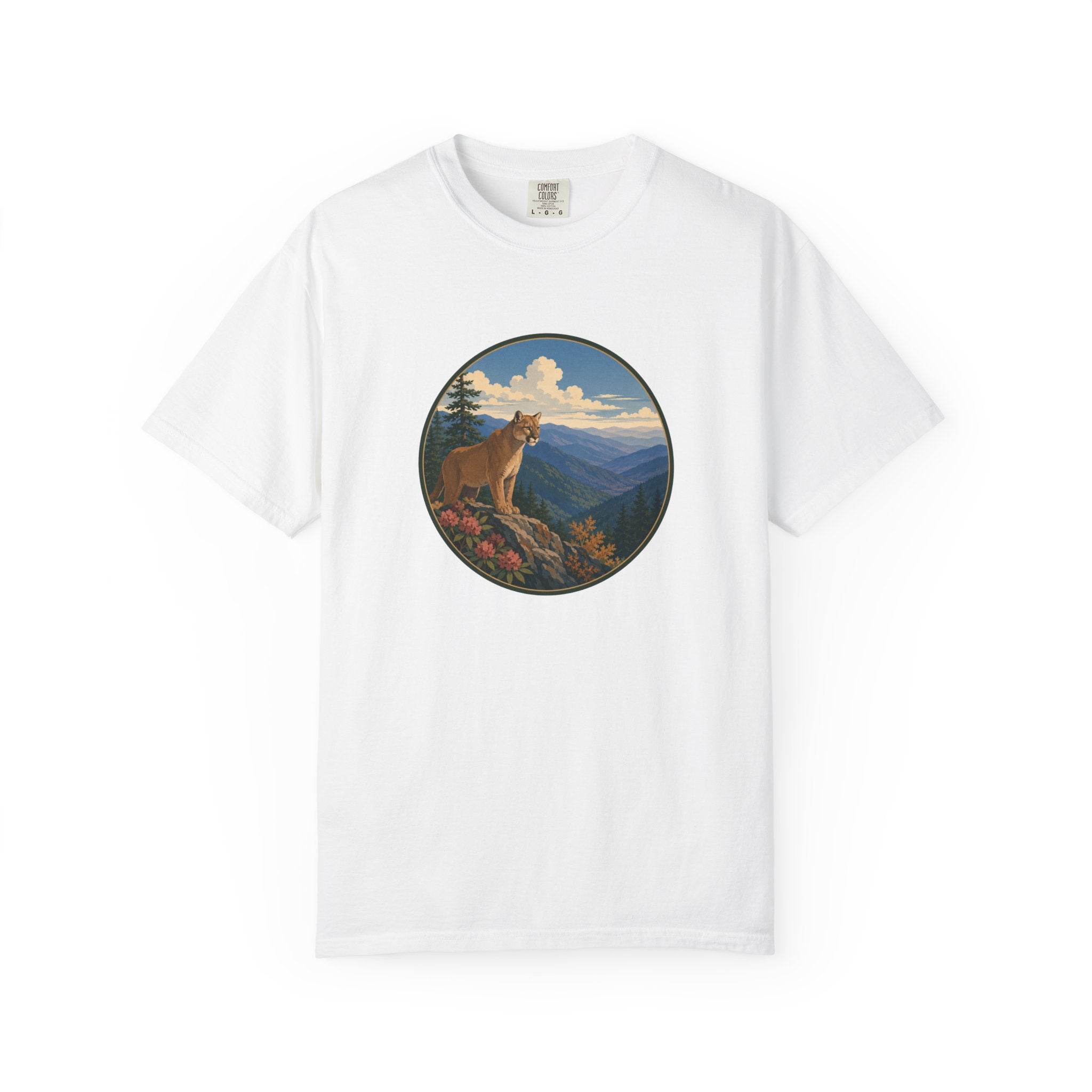 Mountain Lion Scenic T-Shirt — Vintage Nature Wildlife Graphic