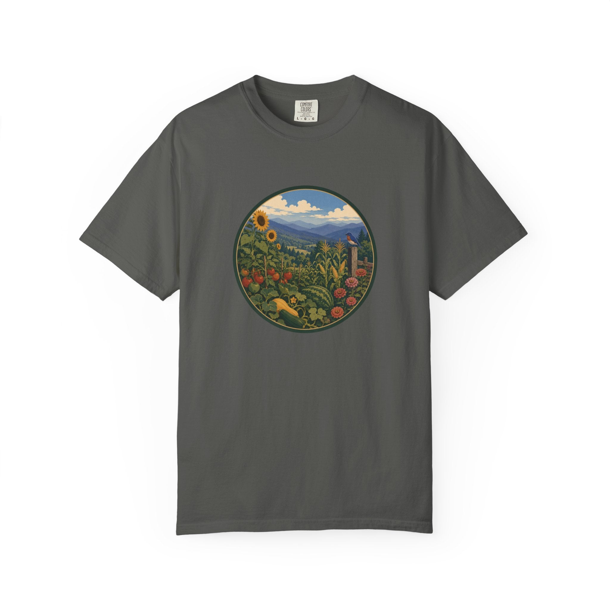 Scenic Garden Circle T-Shirt — Mountain Meadow Fresh Vegetables Graphic Tee