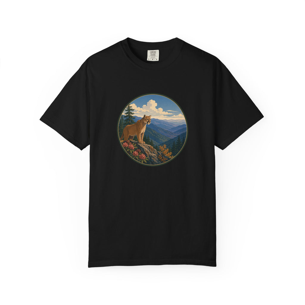 Mountain Lion Scenic T-Shirt — Vintage Nature Wildlife Graphic