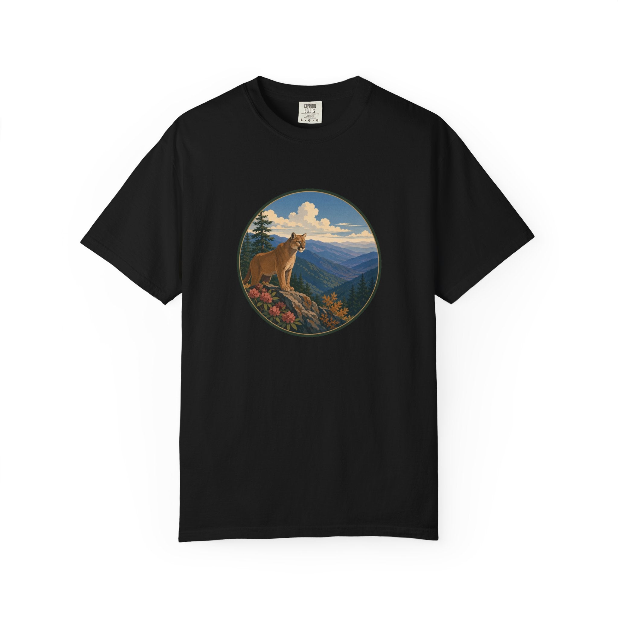 Mountain Lion Scenic T-Shirt — Vintage Nature Wildlife Graphic