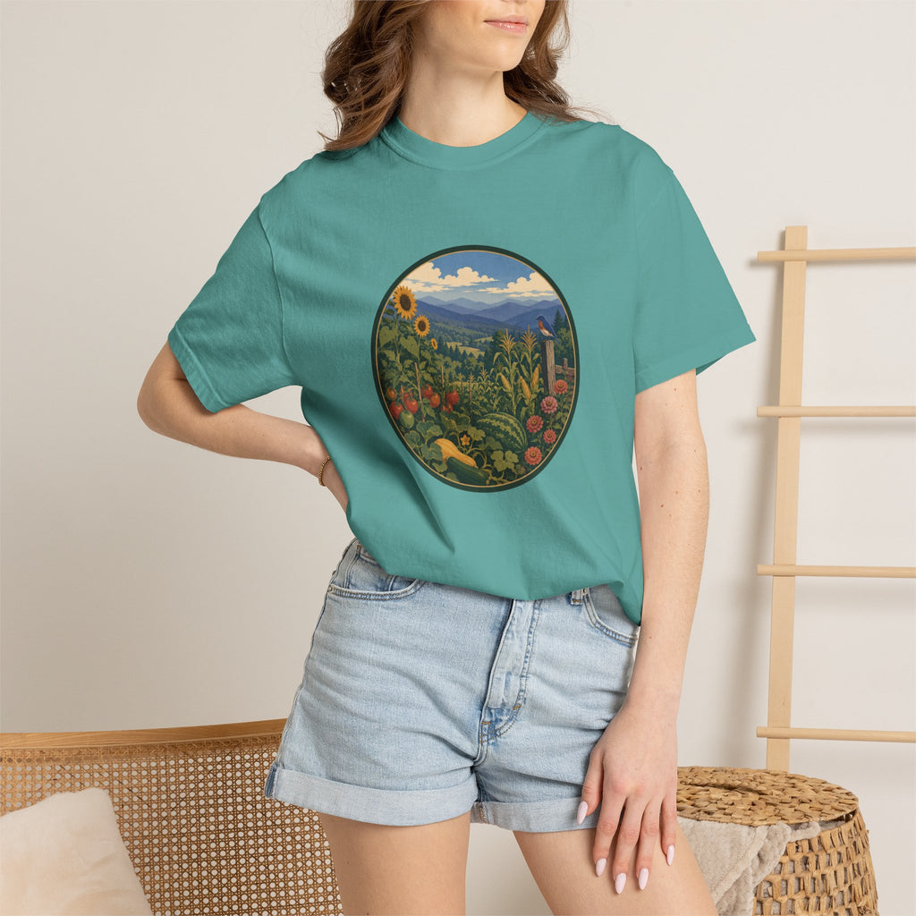 Scenic Garden Circle T-Shirt — Mountain Meadow Fresh Vegetables Graphic Tee