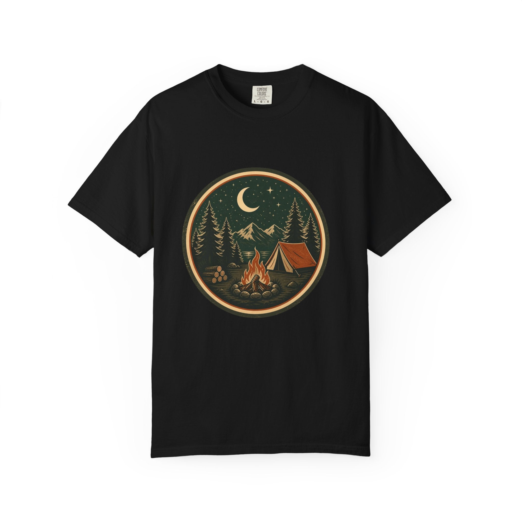 Camping Night T-Shirt — Retro Campfire & Tent Graphic