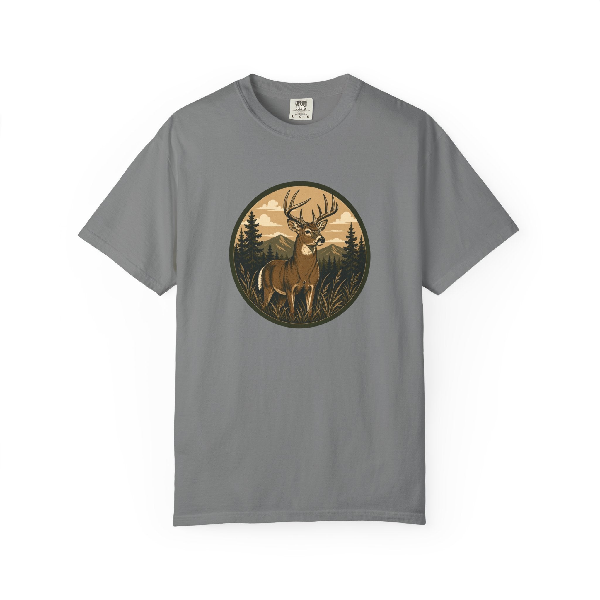 Buck in the Pines T-Shirt — Vintage Deer Forest Graphic Tee