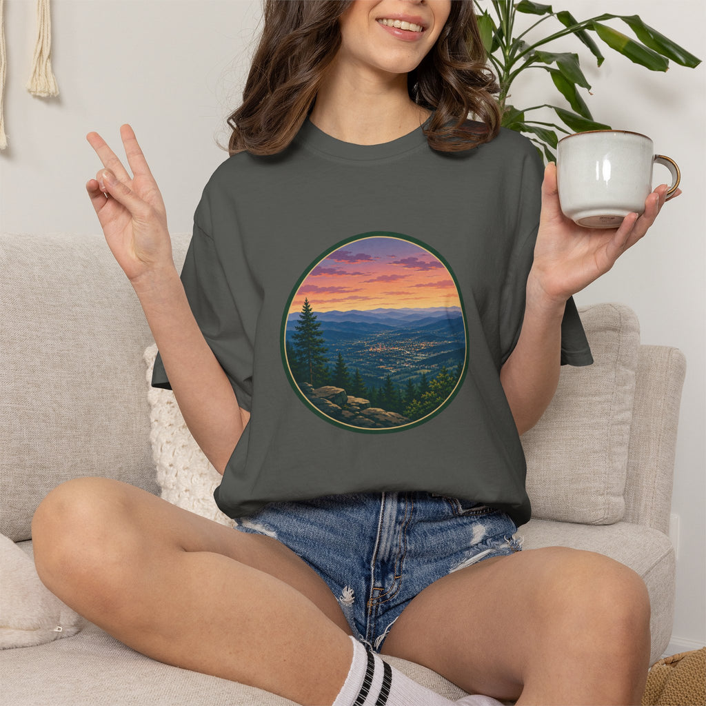 Sunset Mountain T-Shirt - Night Life Below Circle Graphic