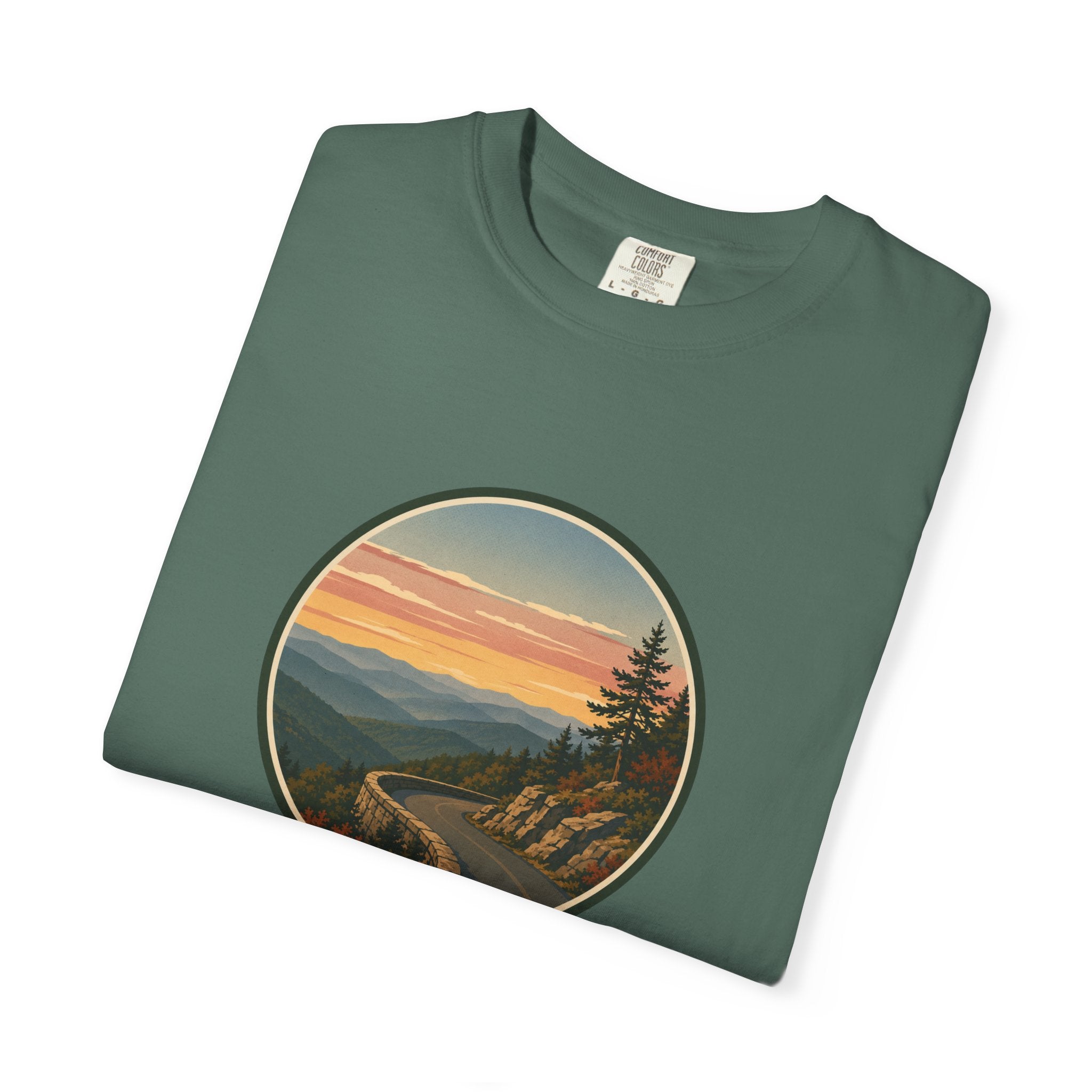 Scenic Sunset Road T-Shirt — Mountain Drive Vintage Circle Graphic