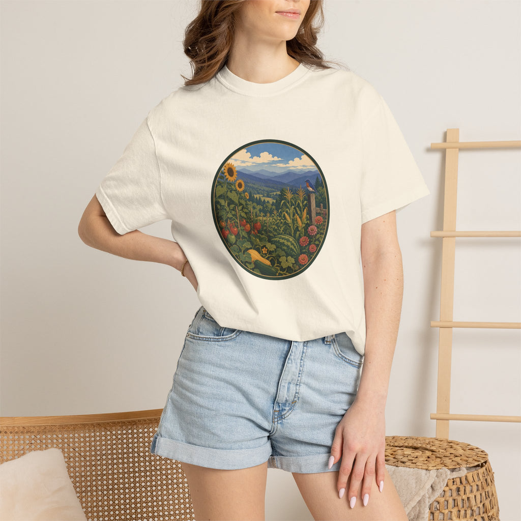 Scenic Garden Circle T-Shirt — Mountain Meadow Fresh Vegetables Graphic Tee