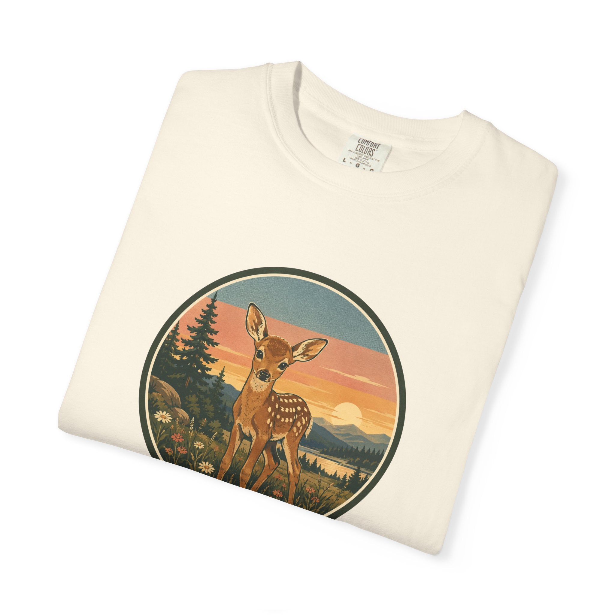 Vintage Fawn Graphic T-Shirt — Deer Sunset Nature Tee