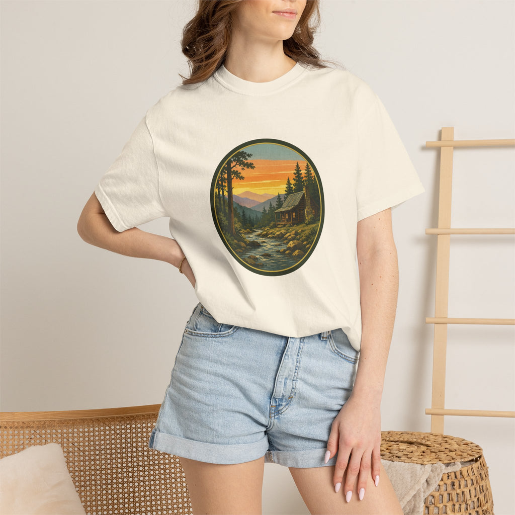 Nature Sunset River T-Shirt — Vintage Mountain Cabin Scenic Tee