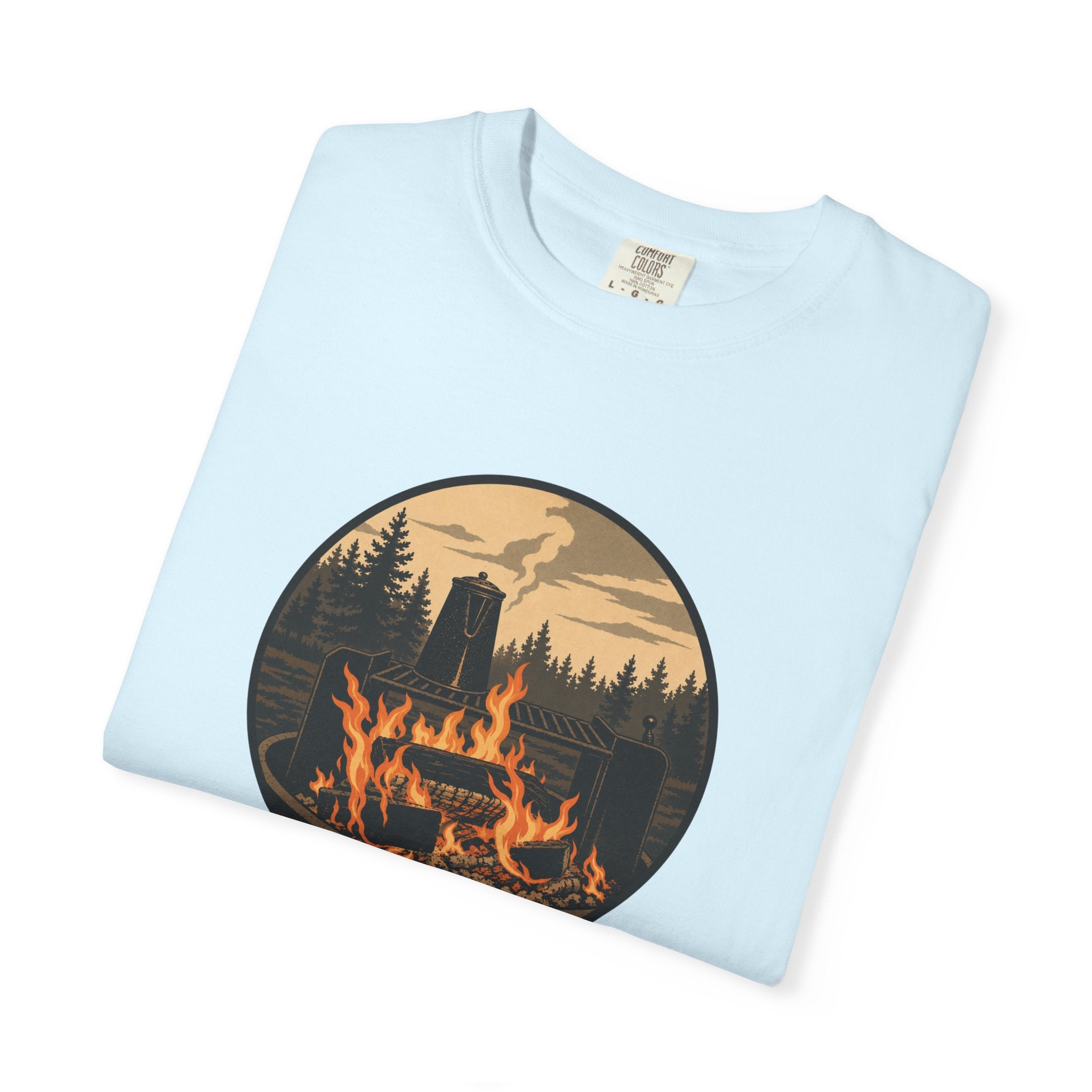Campfire Forest T-Shirt — Retro Mountain Bonfire Graphic