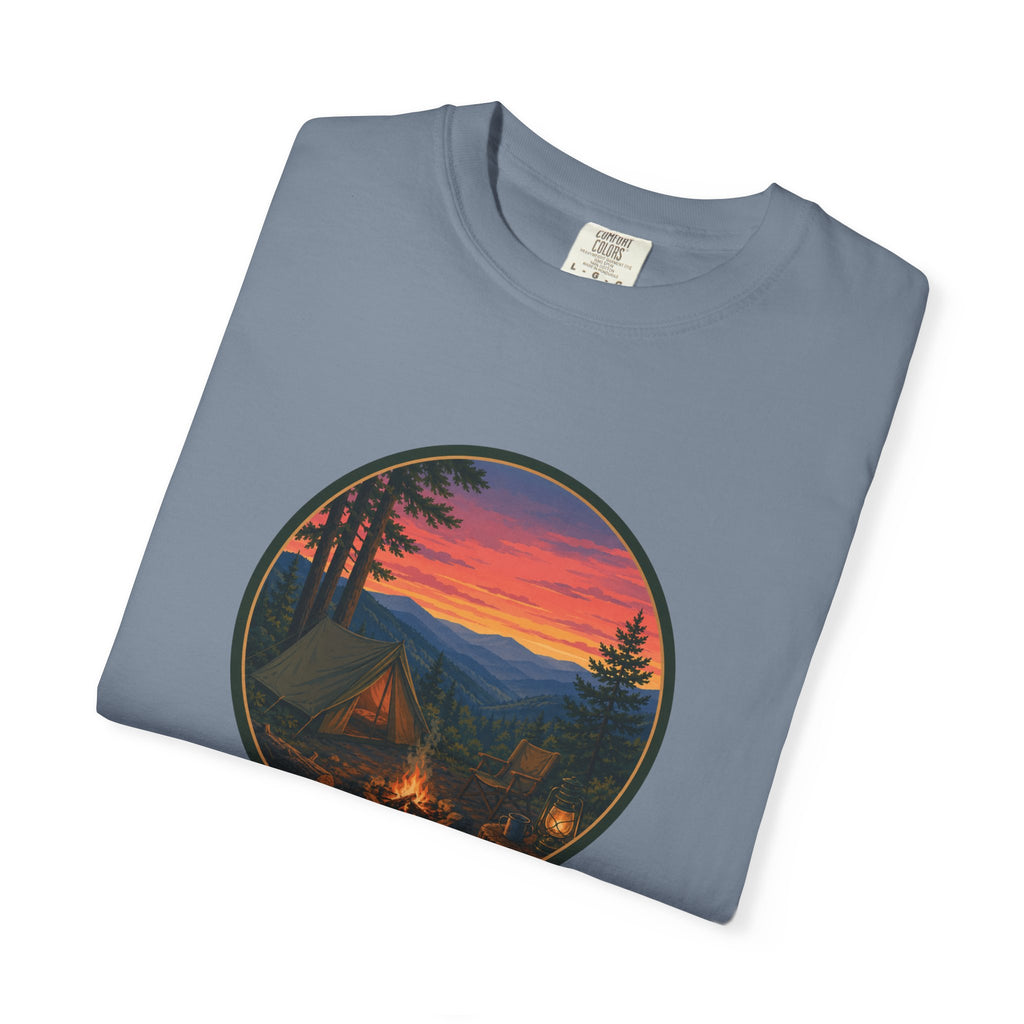 Camping Sunset T-Shirt — Vintage Campfire Scene Tee