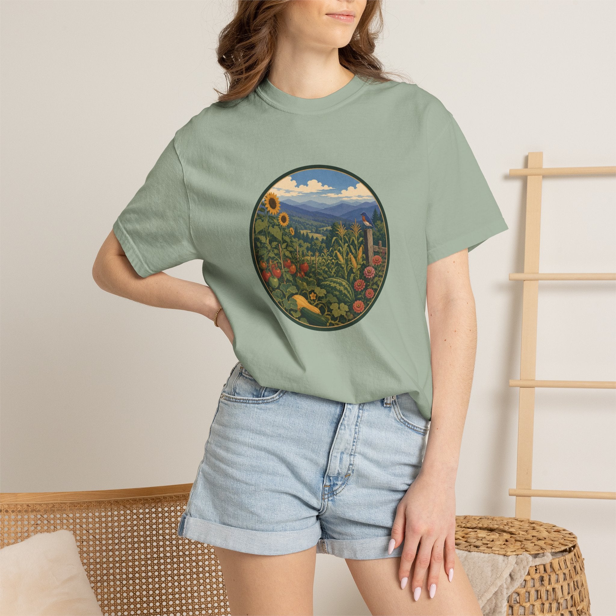 Scenic Garden Circle T-Shirt — Mountain Meadow Fresh Vegetables Graphic Tee