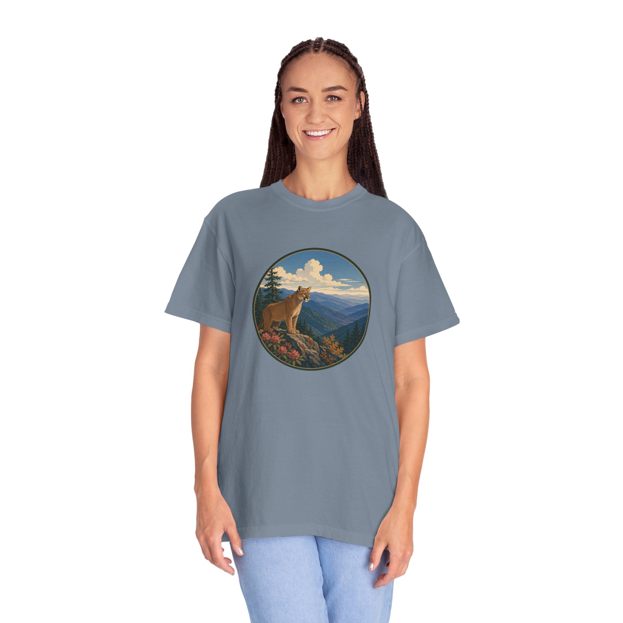 Mountain Lion Scenic T-Shirt — Vintage Nature Wildlife Graphic
