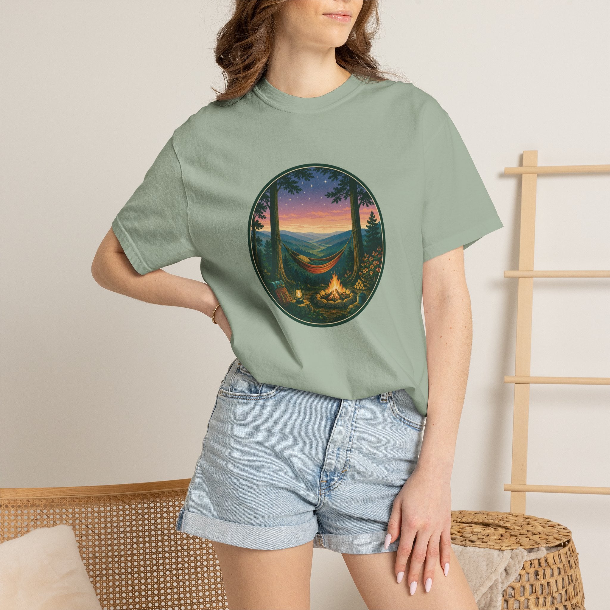 Hammock Camping Sunset T-Shirt — Bonfire Night Outdoor Graphic Tee