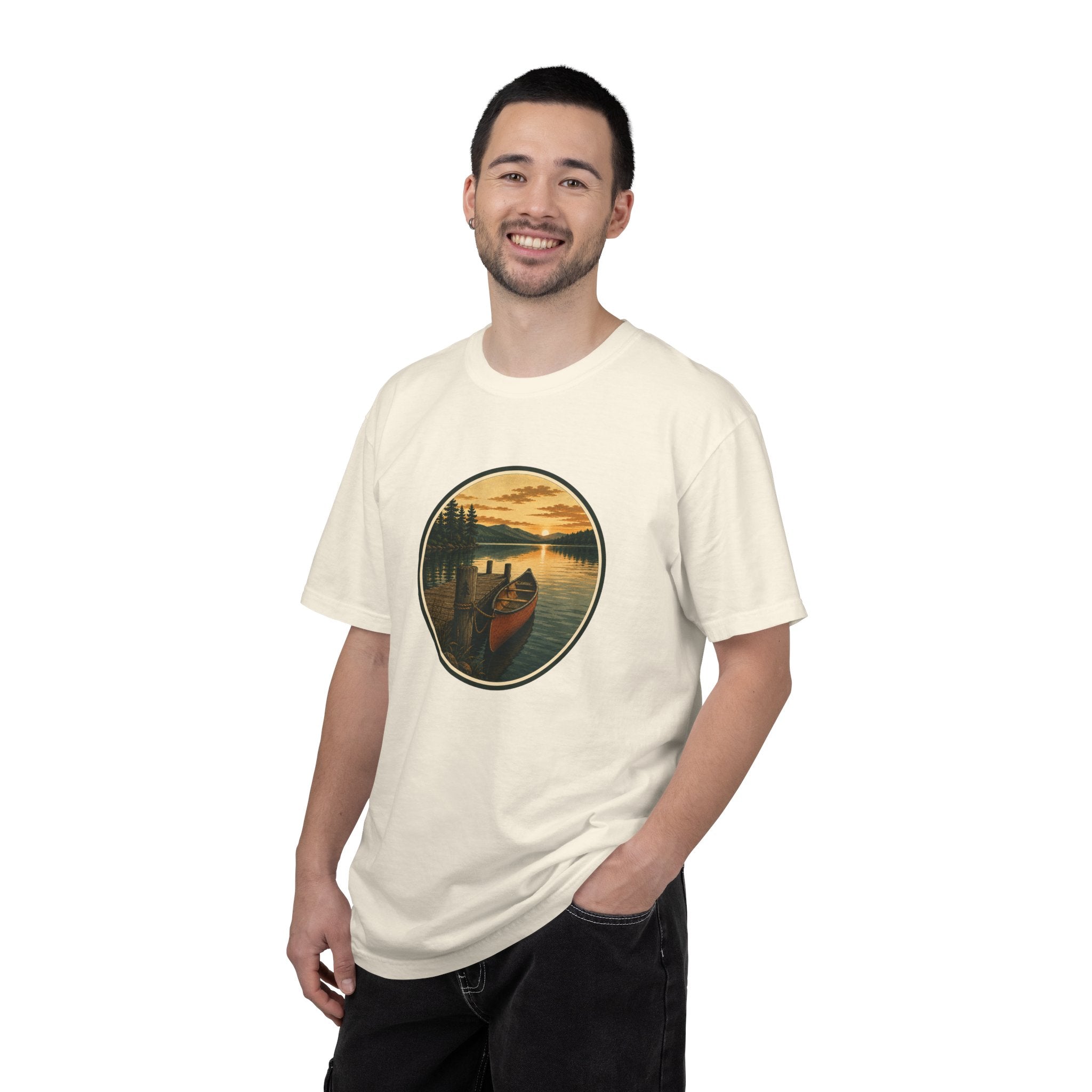 Canoe Sunset T-Shirt — Vintage Lake Adventure Graphic