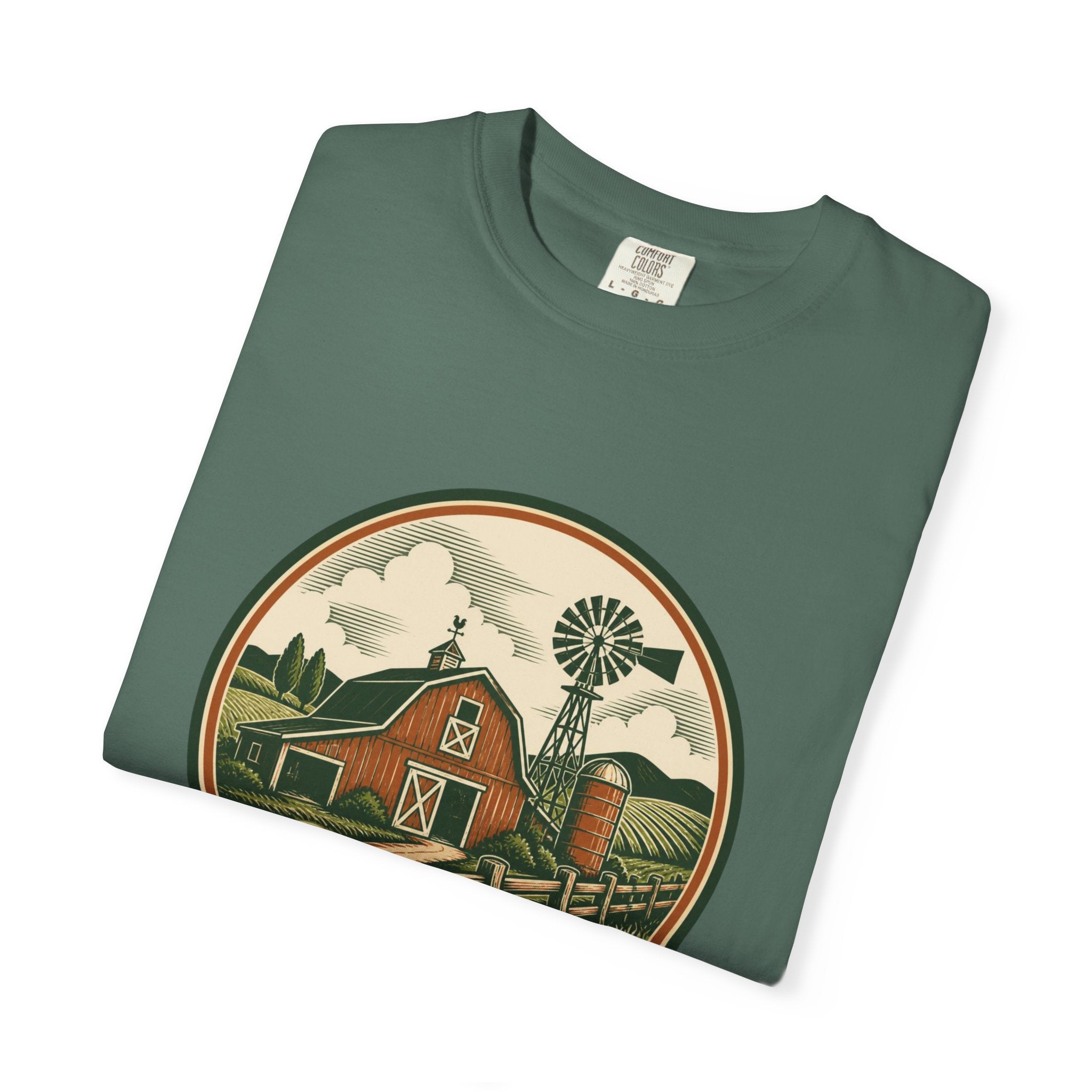 Barn & Windmill Farm T-Shirt — Vintage Rural Landscape Tee