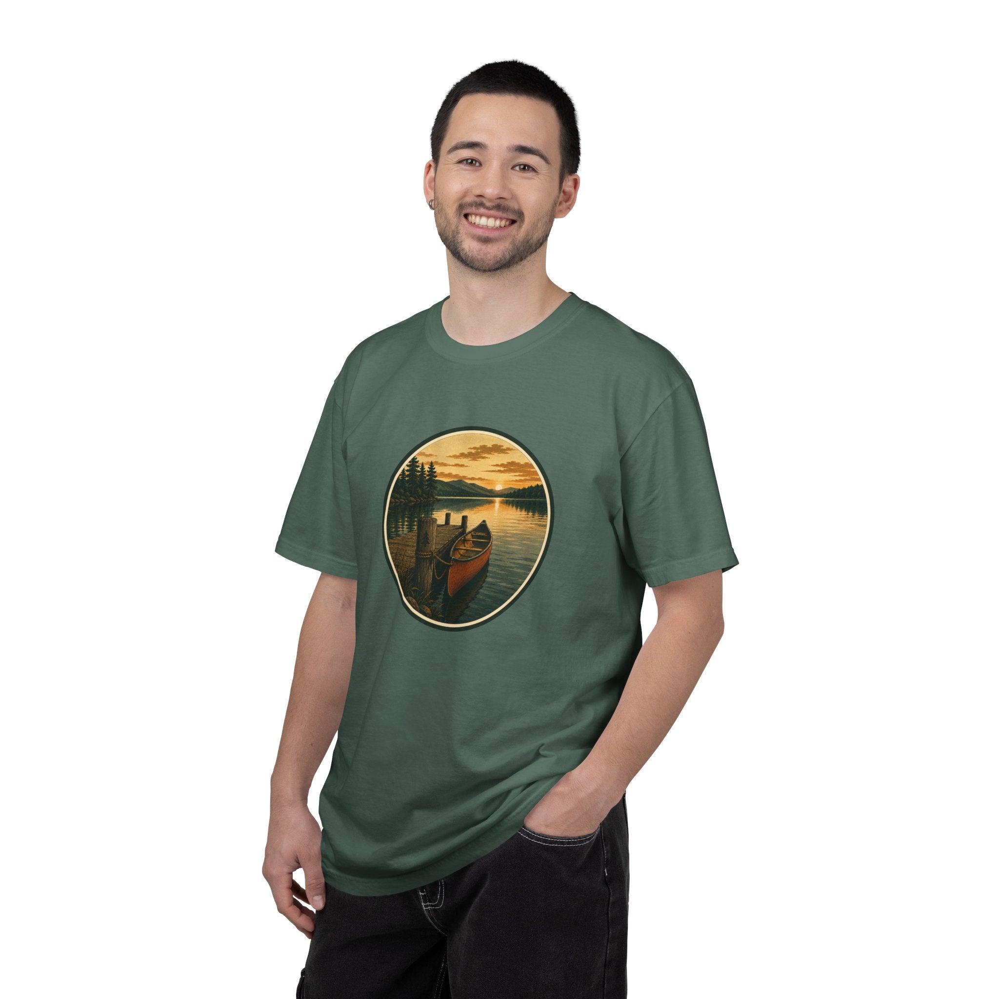 Canoe Sunset T-Shirt — Vintage Lake Adventure Graphic