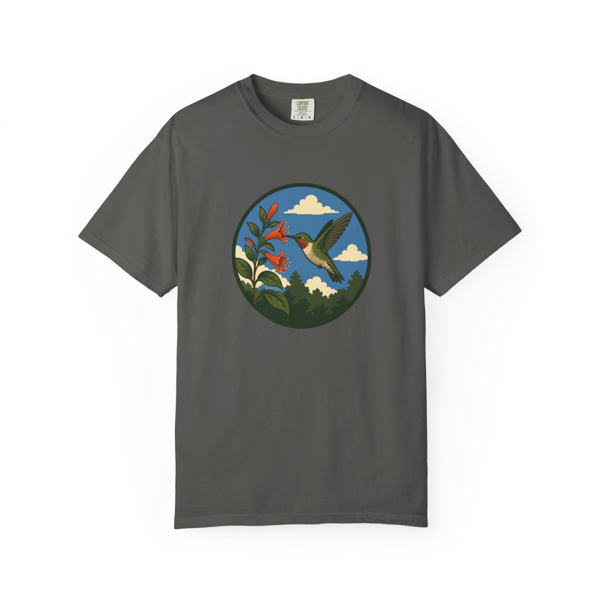 Hummingbird Circle Graphic T-Shirt — Floral Nature Tee