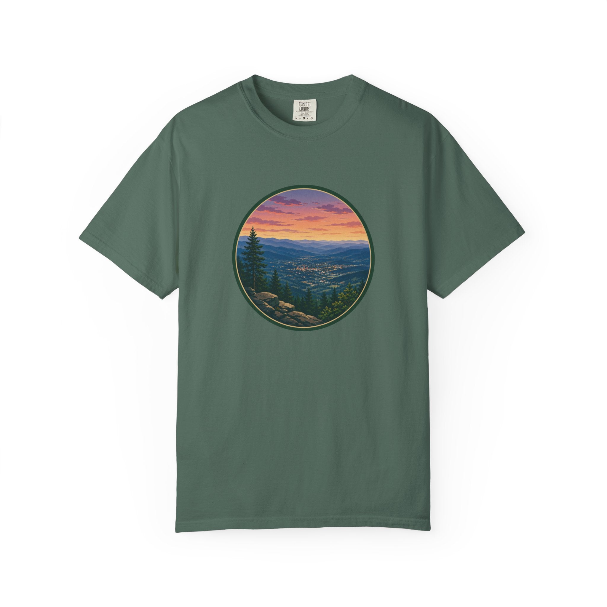 Sunset Mountain T-Shirt - Night Life Below Circle Graphic