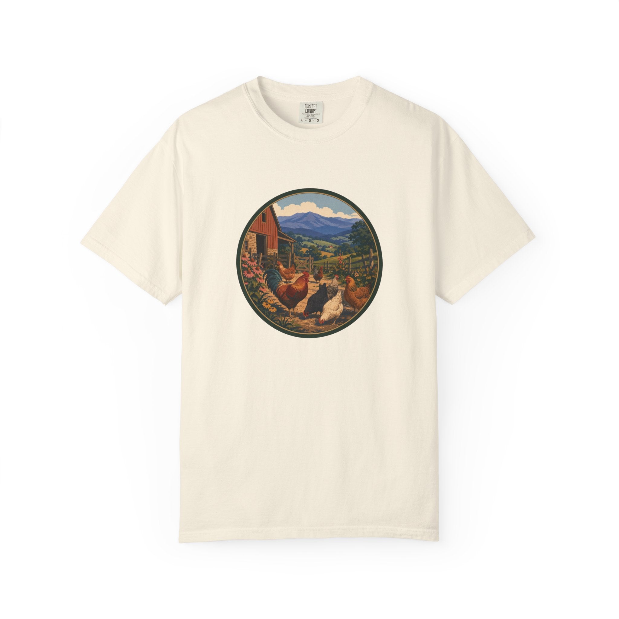 Chicken Farm Vintage Tee — Pastoral Hen Scene T-Shirt