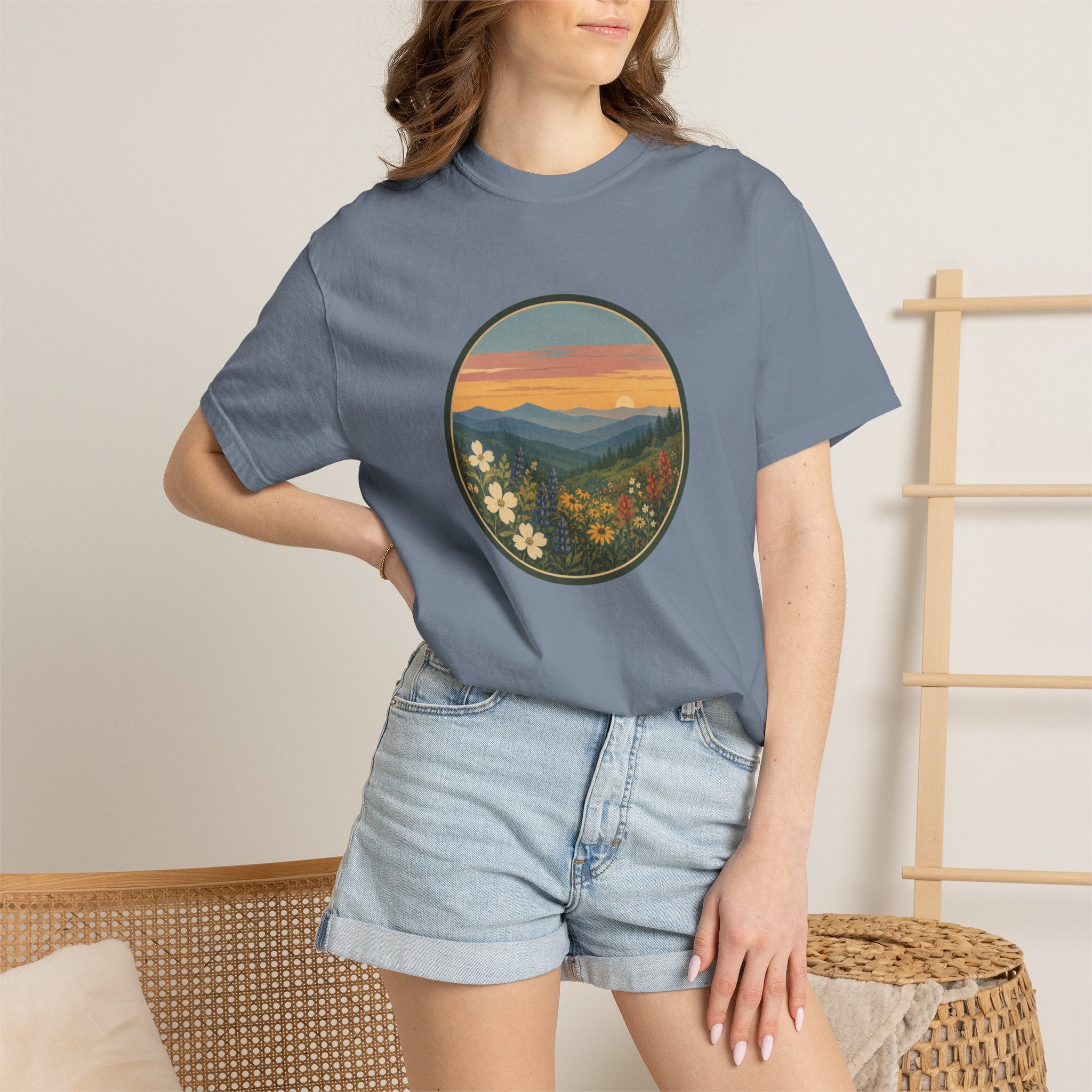 Scenic Sunset Mountain Wildflower T-Shirt
