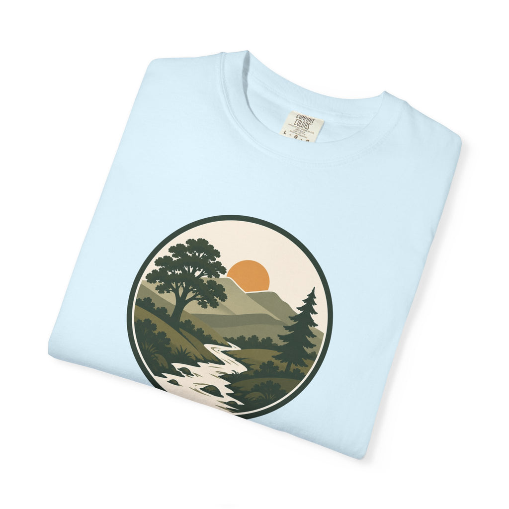 Simple Goodness Badge T-Shirt — Scenic Mountain Sunset River Design