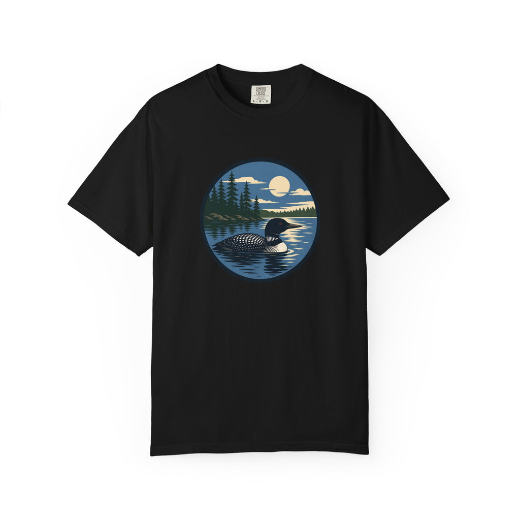 Loon Lake Sunset T-Shirt — Vintage Wilderness Loon Graphic