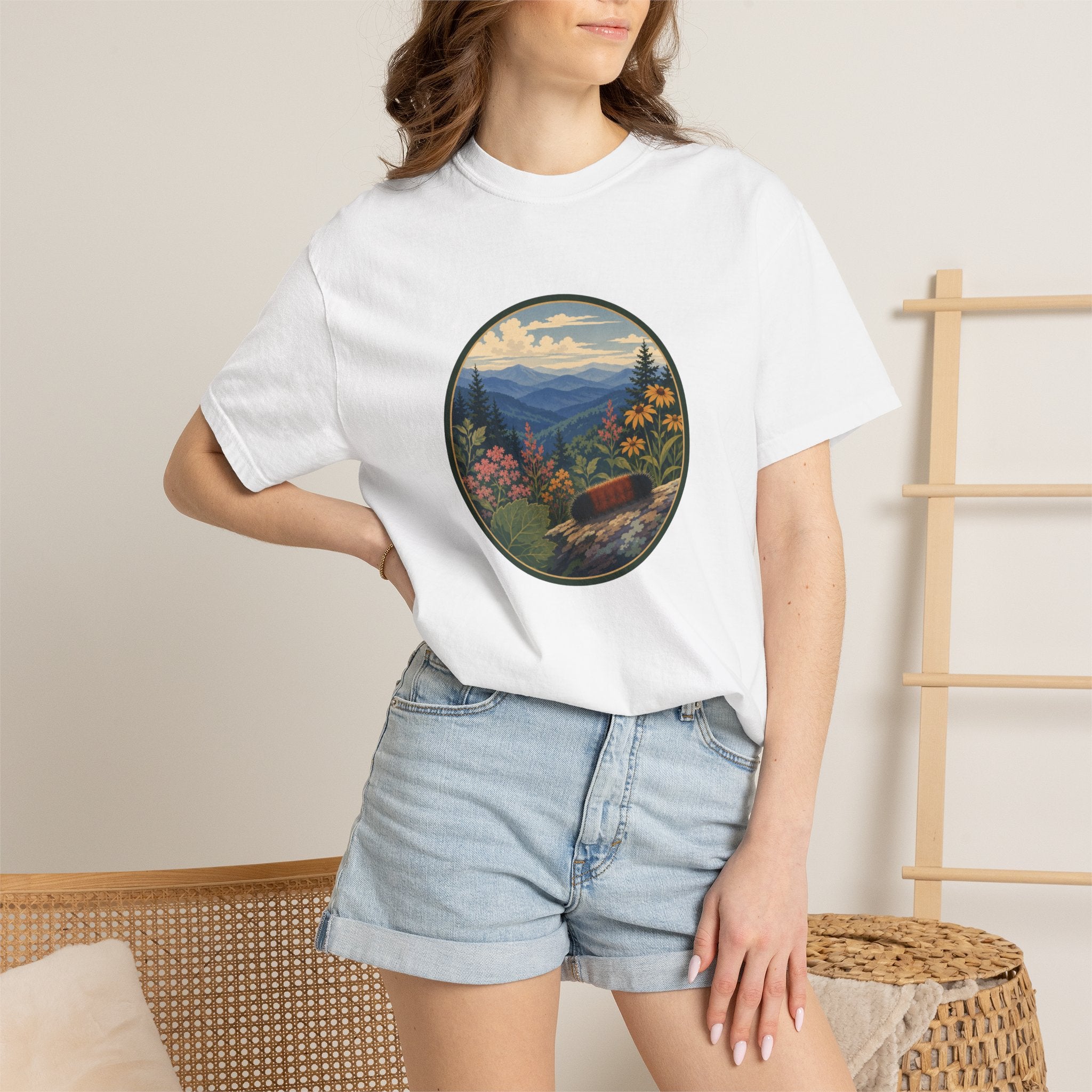 Mountain Caterpillar Scenic T-Shirt — Vintage Wilderness Nature Graphic