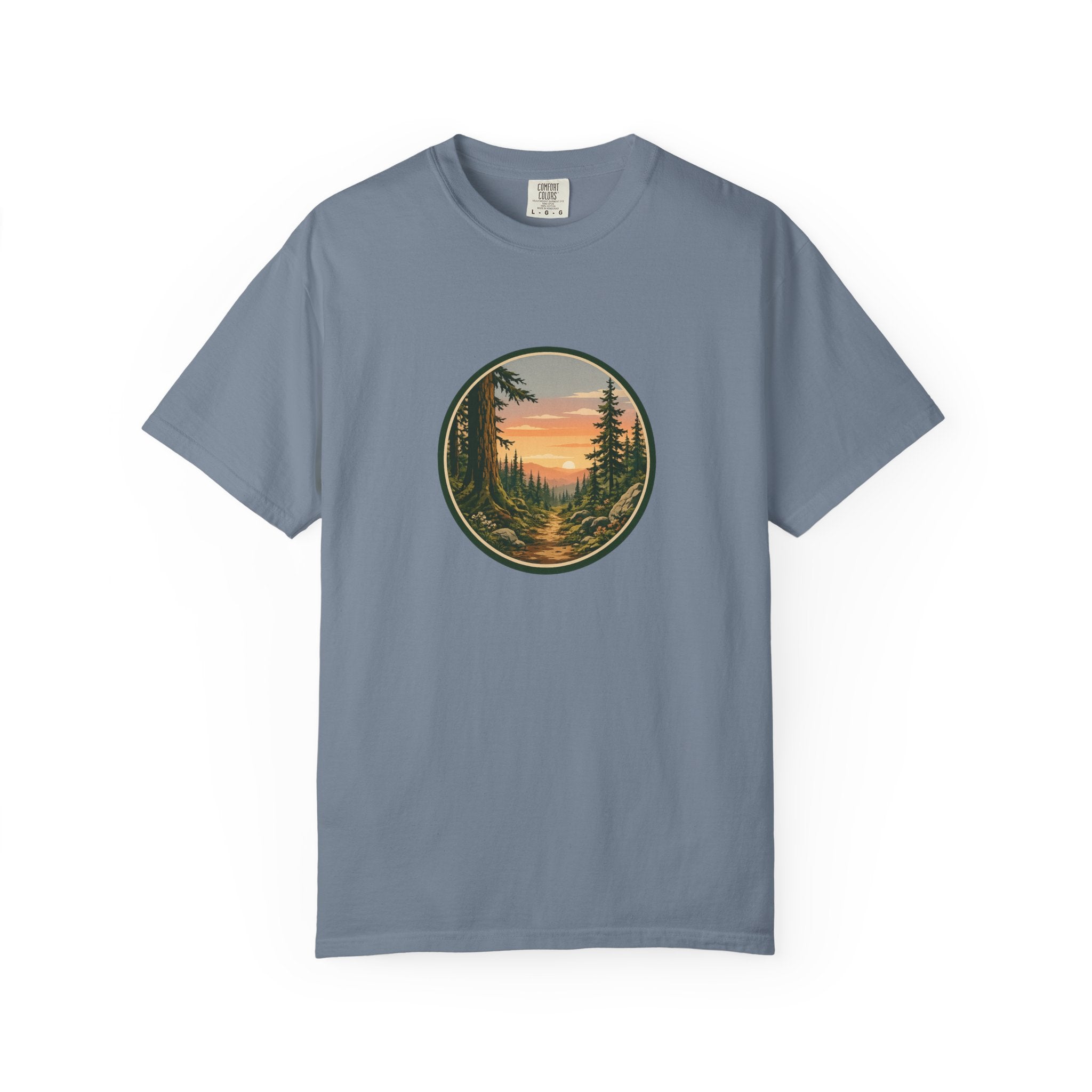 Sunset Hiking Trail Circle T-Shirt — Scenic Mountain Trail Tee
