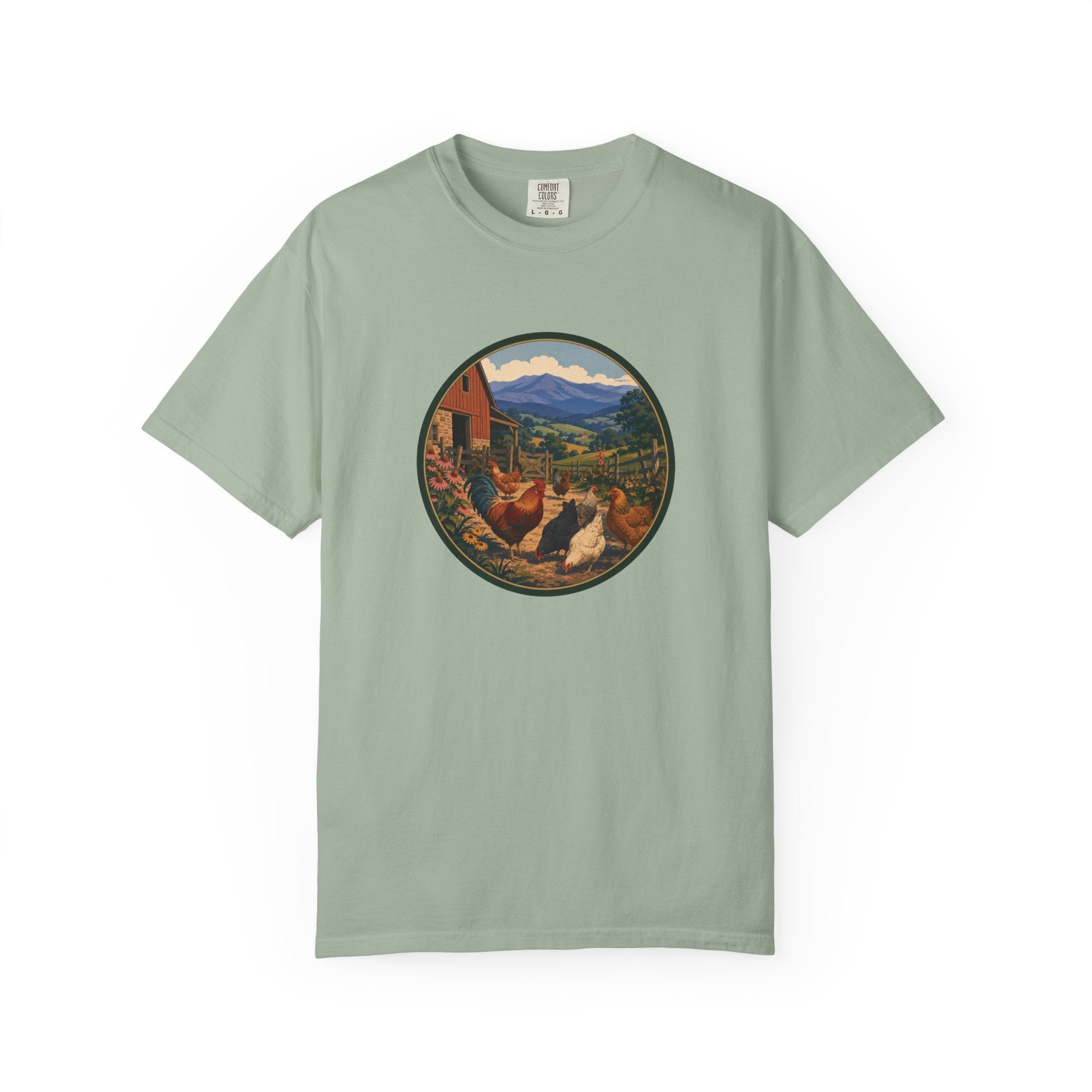 Chicken Farm Vintage Tee — Pastoral Hen Scene T-Shirt