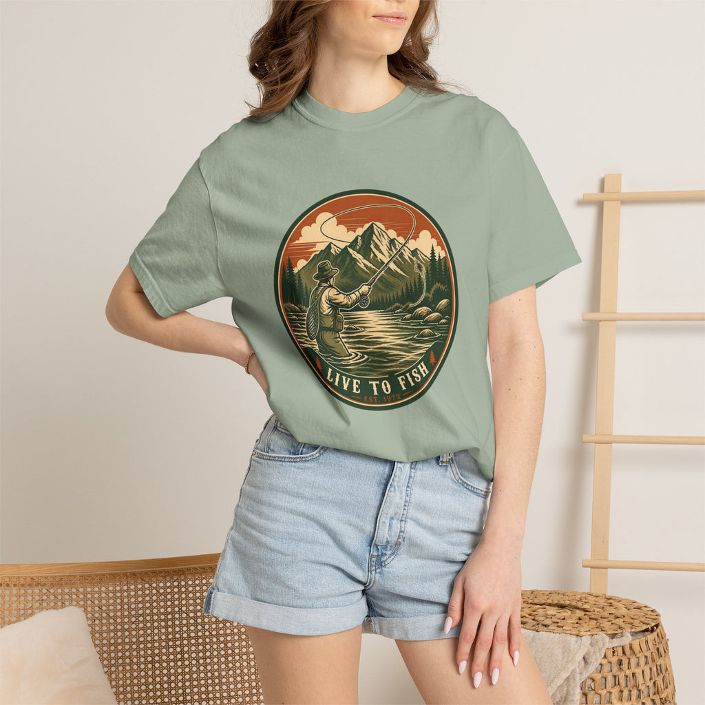 Live to Fish T-Shirt — Vintage Mountain Fly Fishing Graphic Tee
