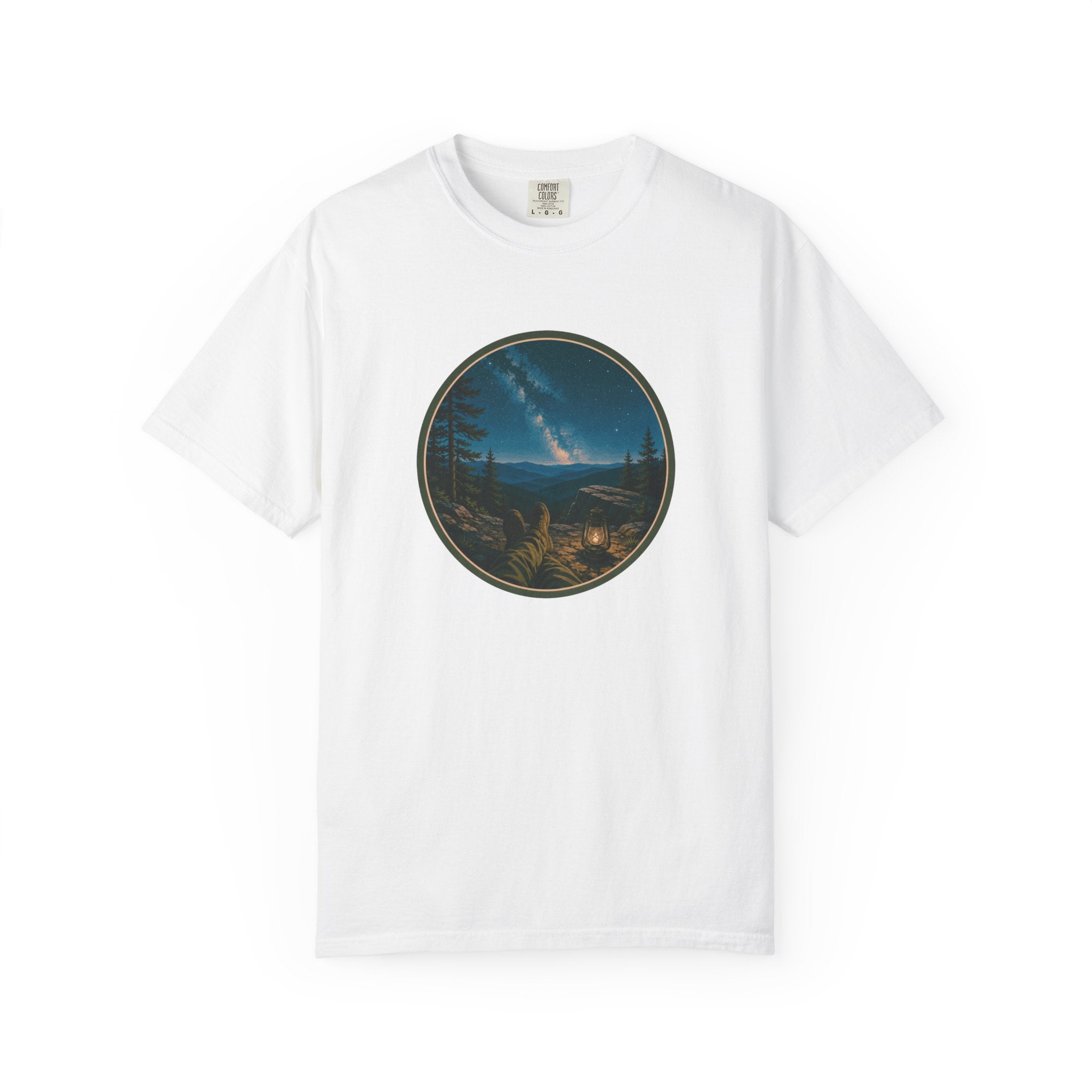Night Sky Mountain T-Shirt — Circular Scenic Landscape Tee