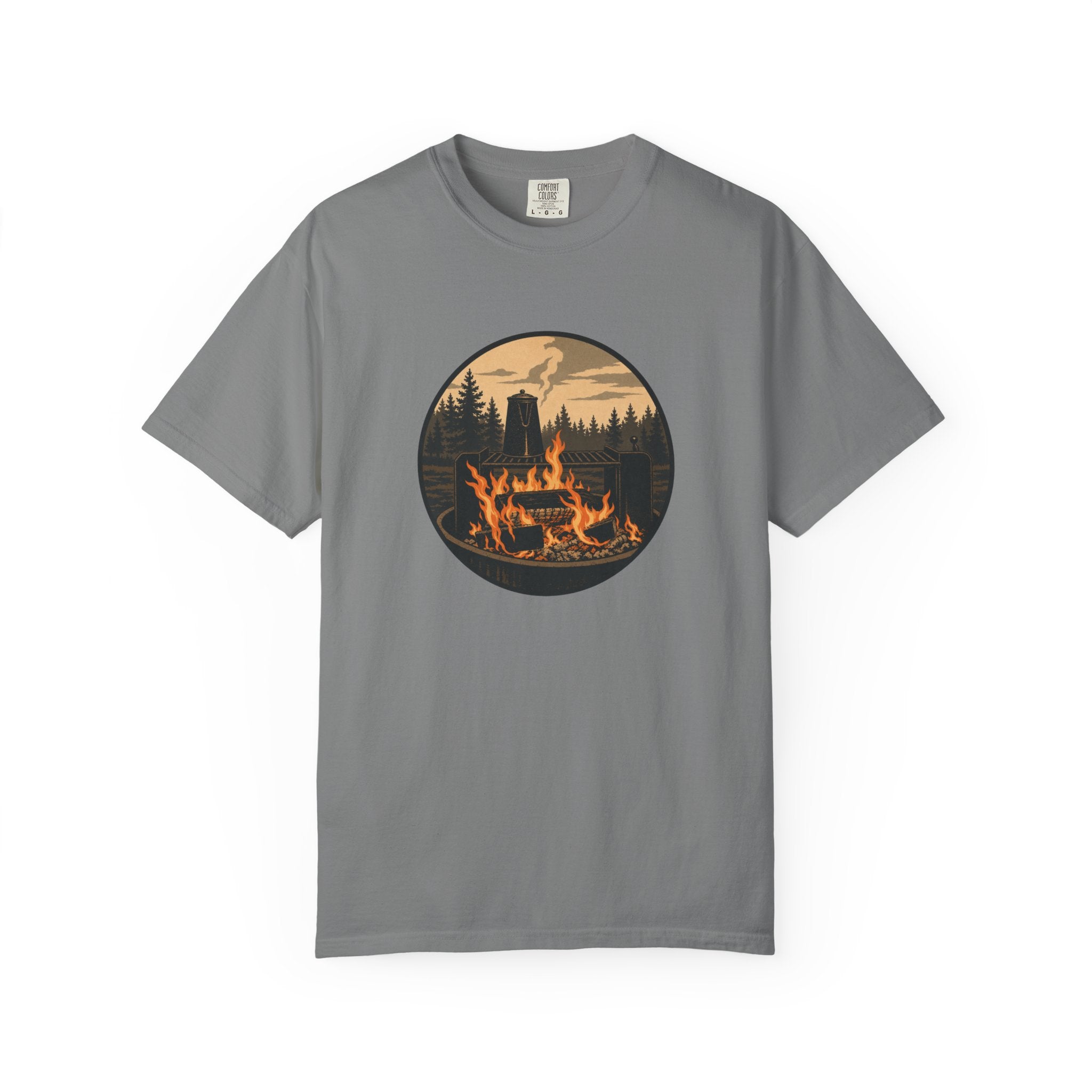 Campfire Forest T-Shirt — Retro Mountain Bonfire Graphic