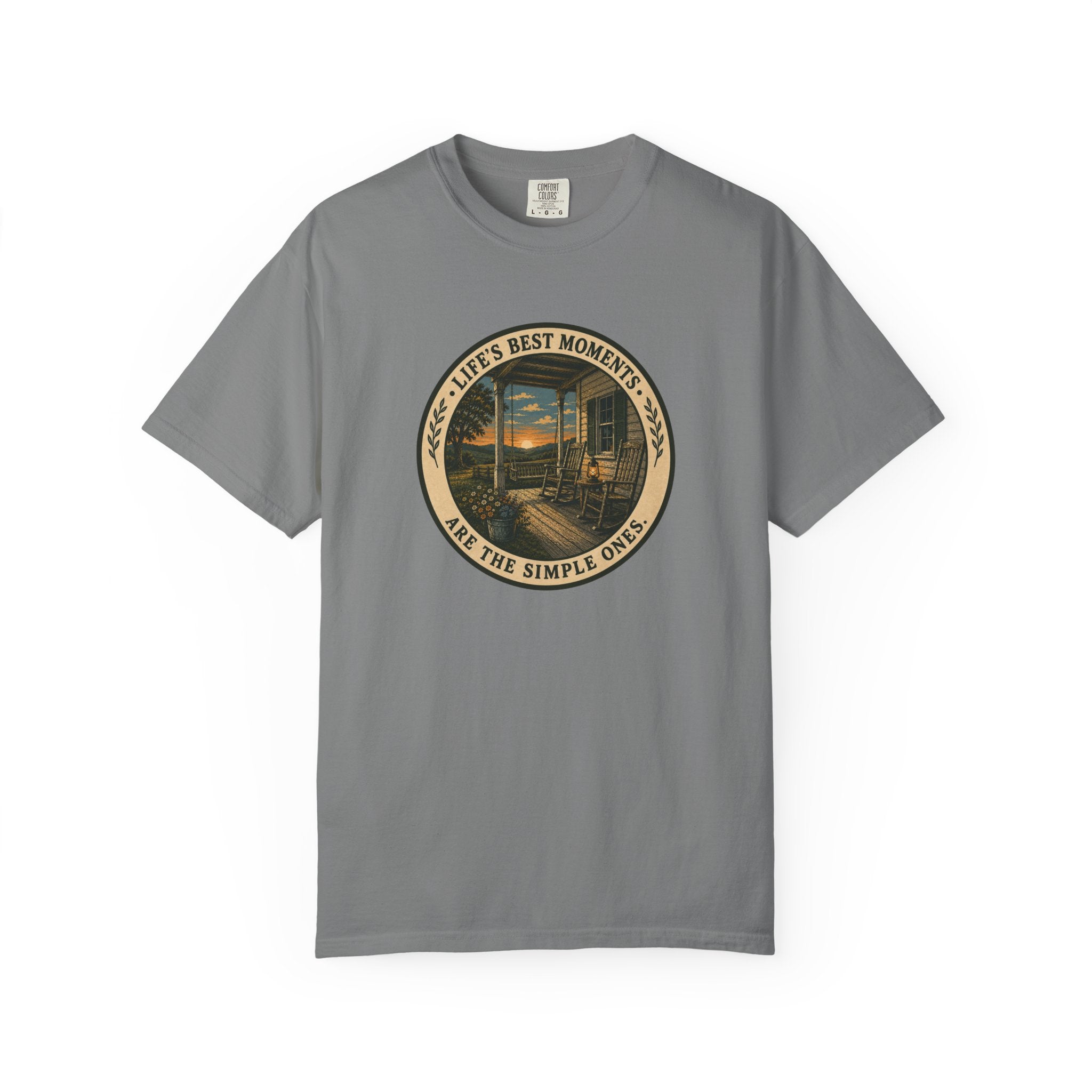 'Life's Best Moments Are the Simple Ones' Sunset Porch Graphic T-Shirt