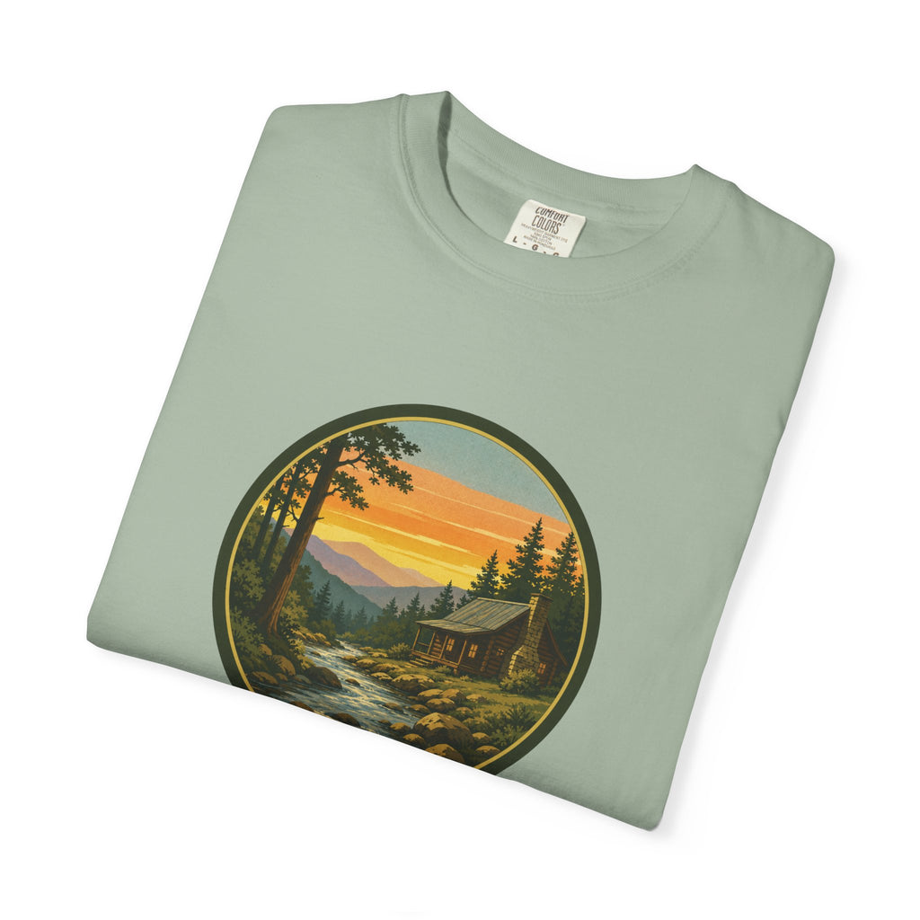 Nature Sunset River T-Shirt — Vintage Mountain Cabin Scenic Tee