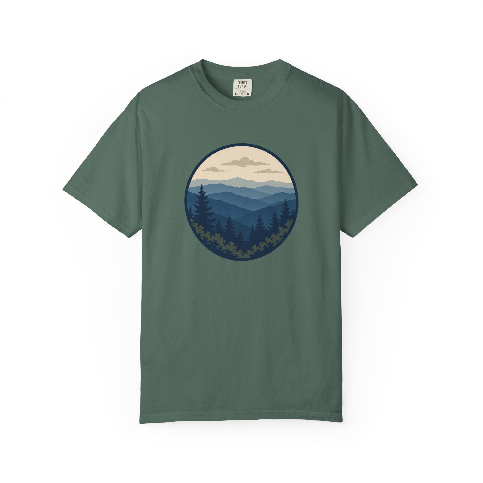 Mountain Ridge Circle T-Shirt — Scenic Forest Landscape Tee