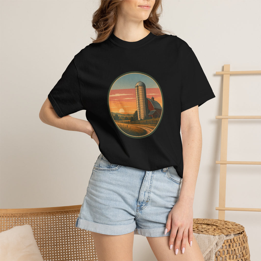 Retro Sunset Farm Silo T-Shirt