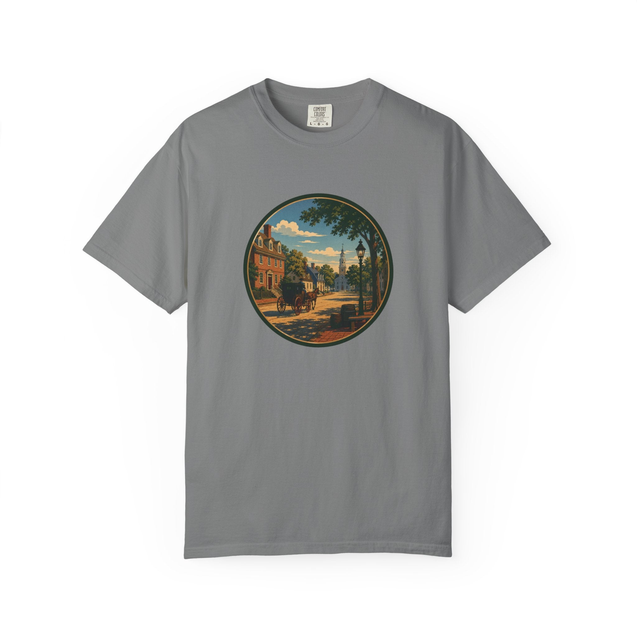 Colonial Carriage Ride T-Shirt — Retro Scenic Circle Print