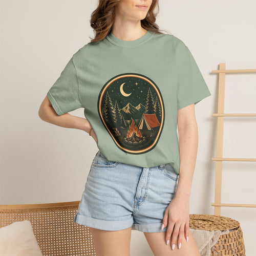 Camping Night T-Shirt — Retro Campfire & Tent Graphic