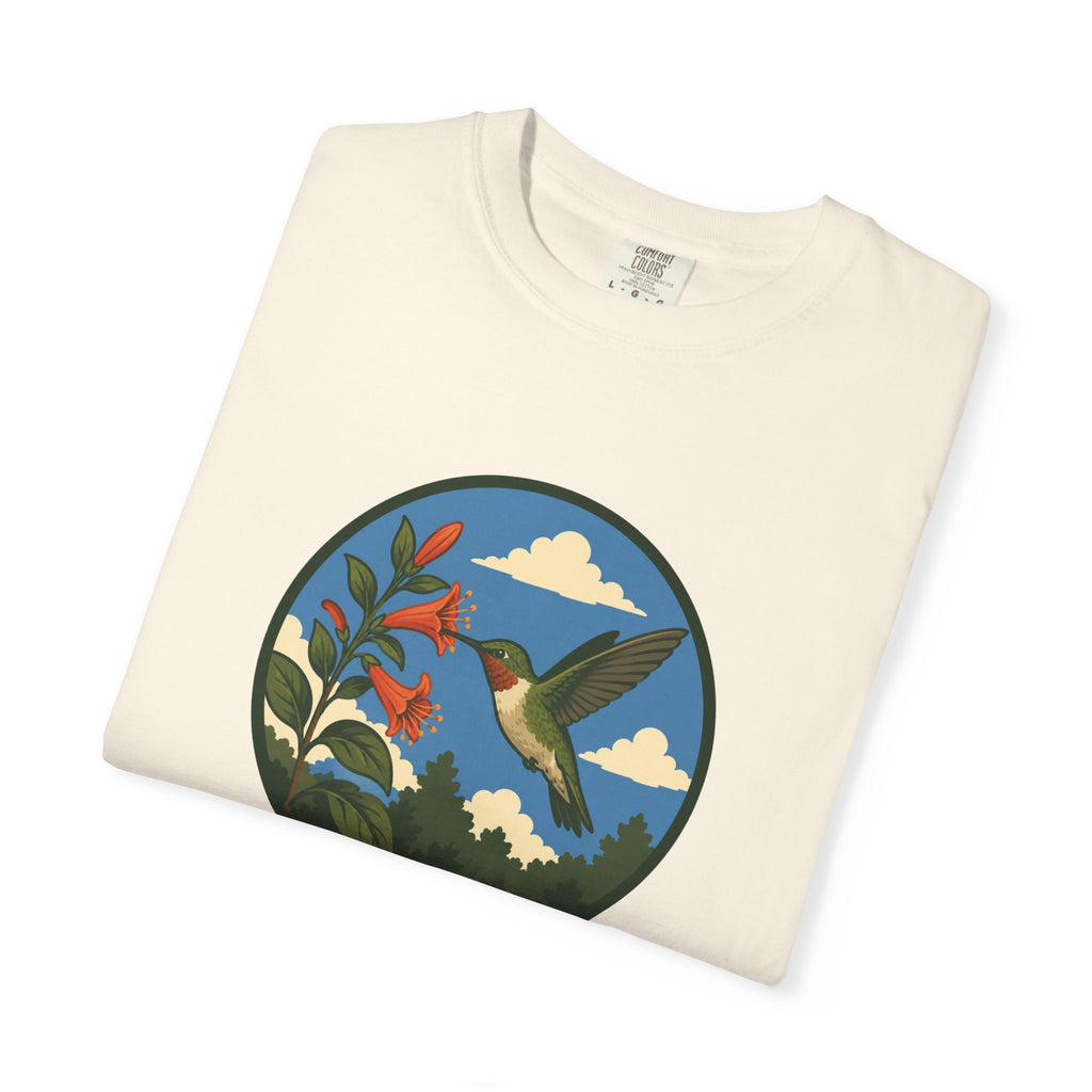Hummingbird Circle Graphic T-Shirt — Floral Nature Tee