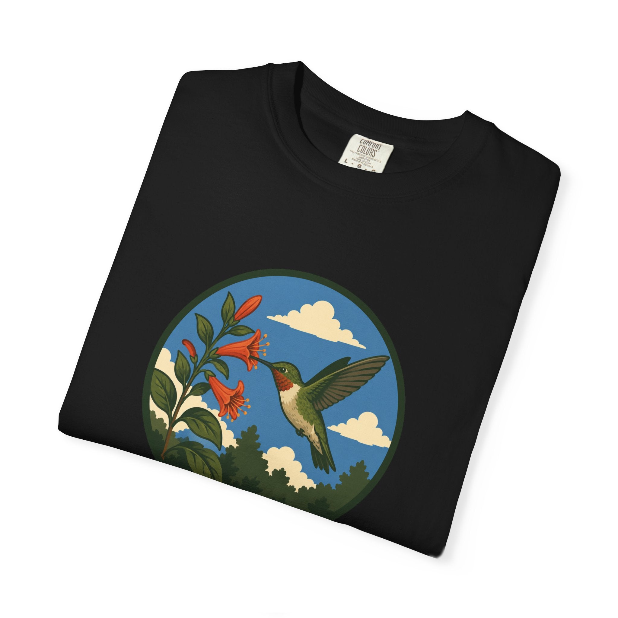 Hummingbird Circle Graphic T-Shirt — Floral Nature Tee