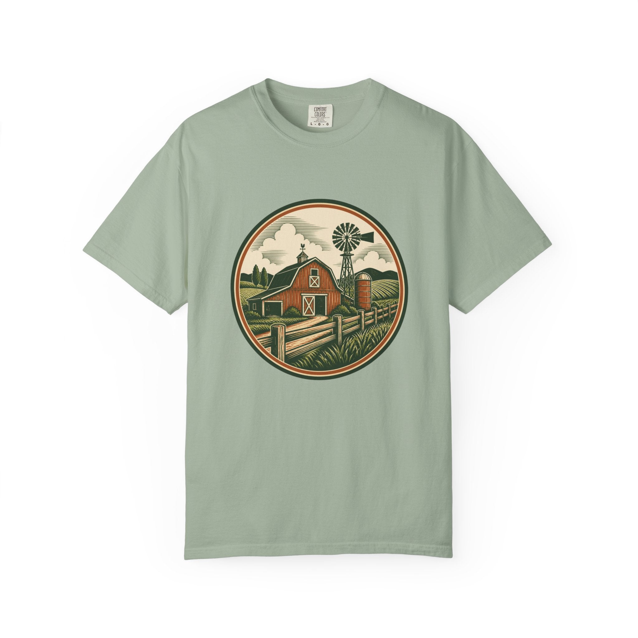 Barn & Windmill Farm T-Shirt — Vintage Rural Landscape Tee