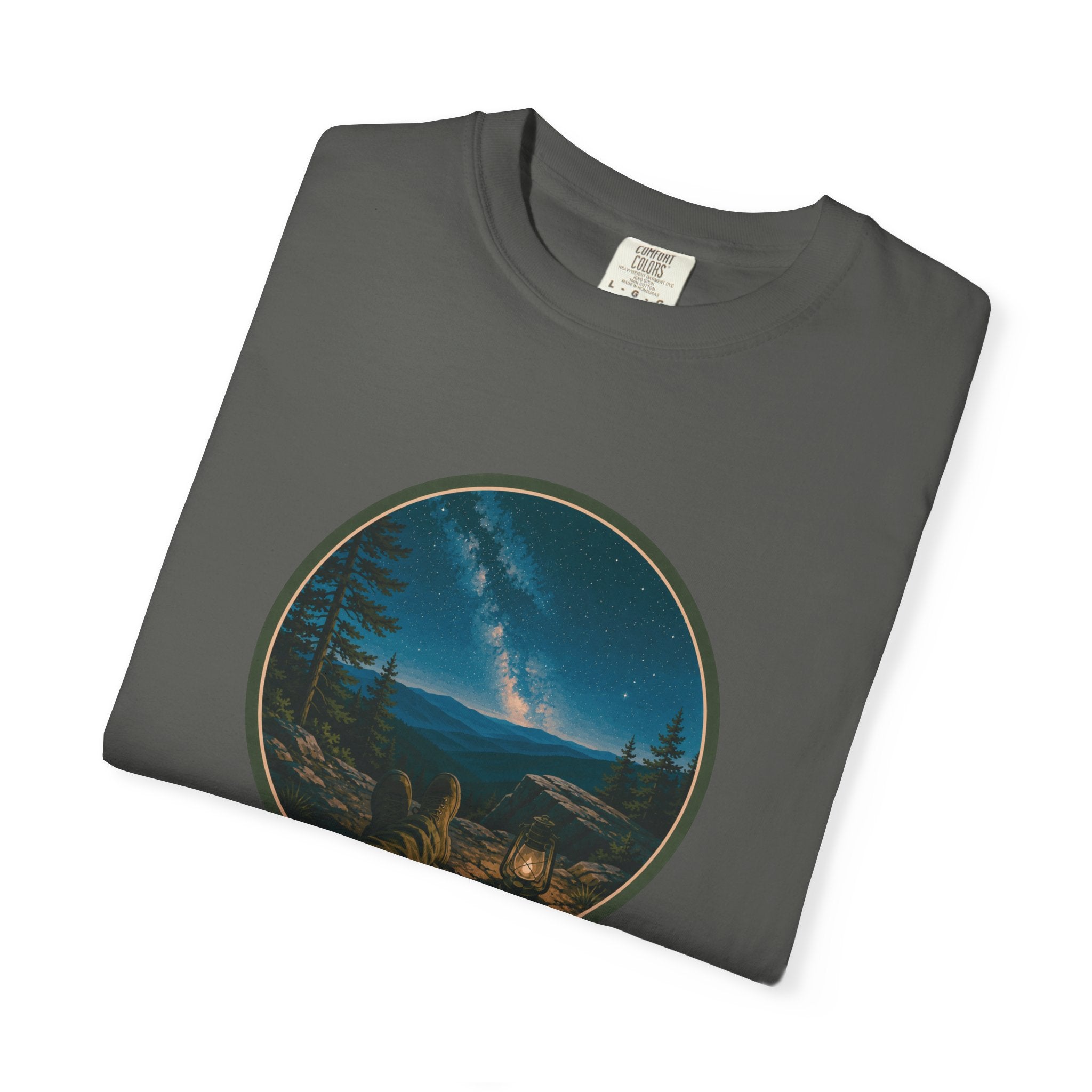 Night Sky Mountain T-Shirt — Circular Scenic Landscape Tee