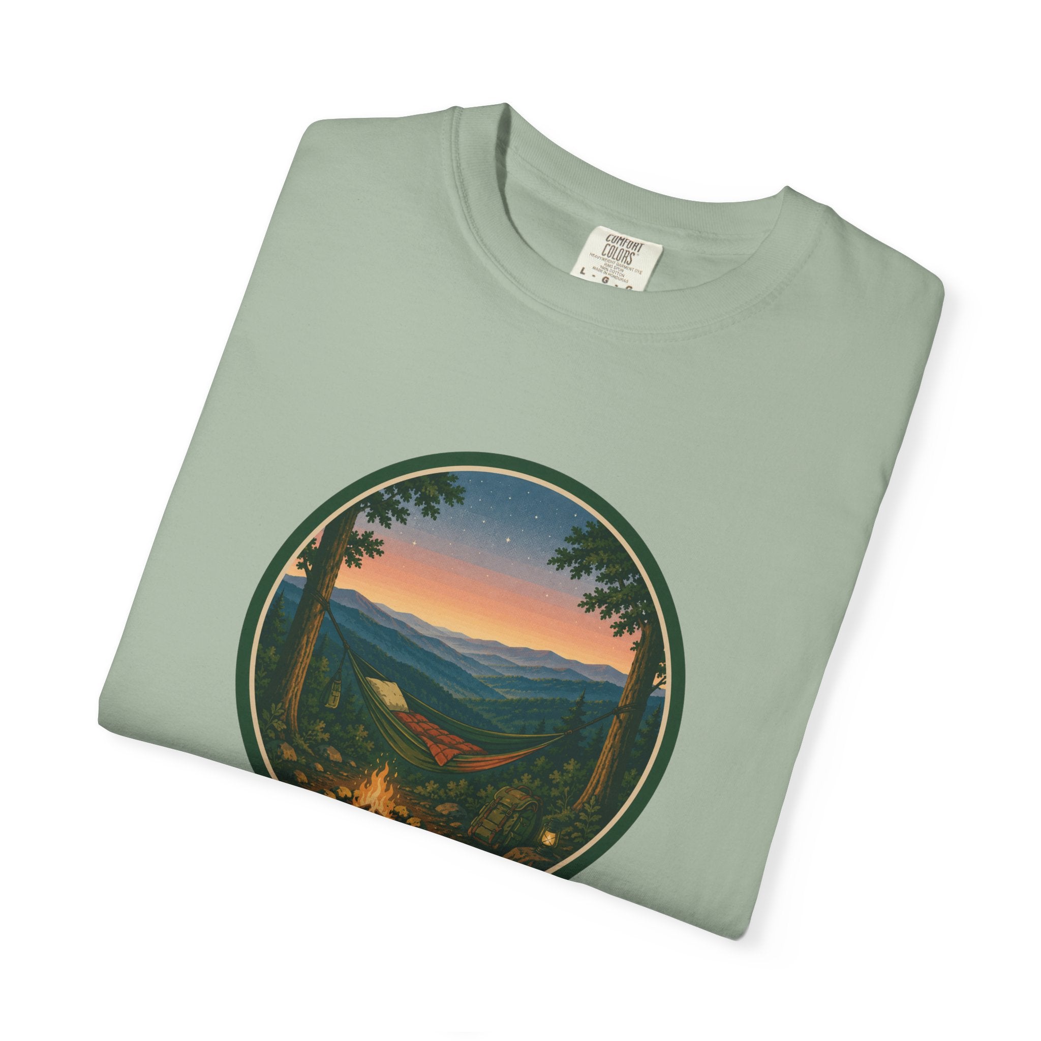 Campfire Mountain Sunset T-Shirt — Scenic Hiking Adventure Tee