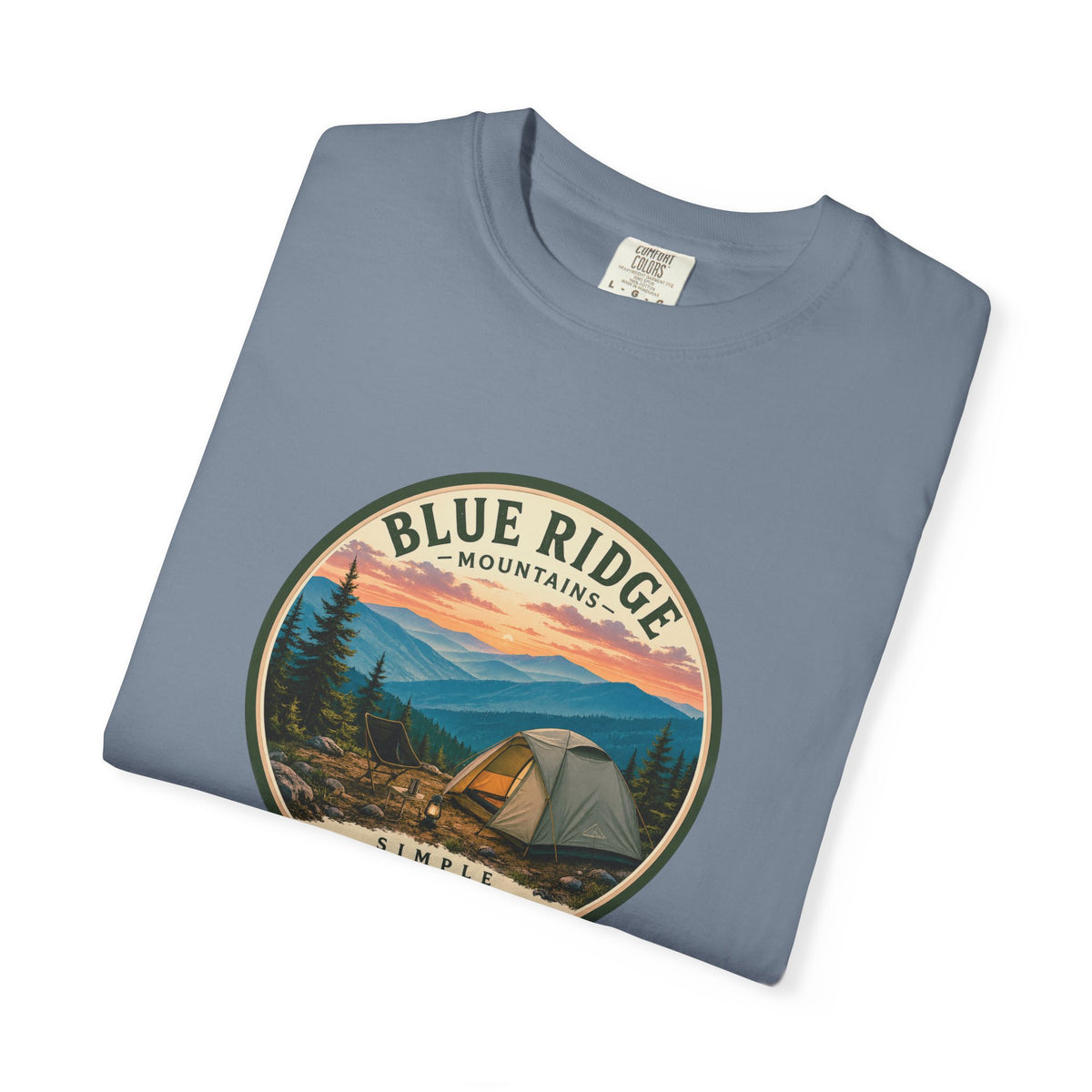 Blue Ridge Mountains Camping T-Shirt — Vintage Scenic Camp Graphic
