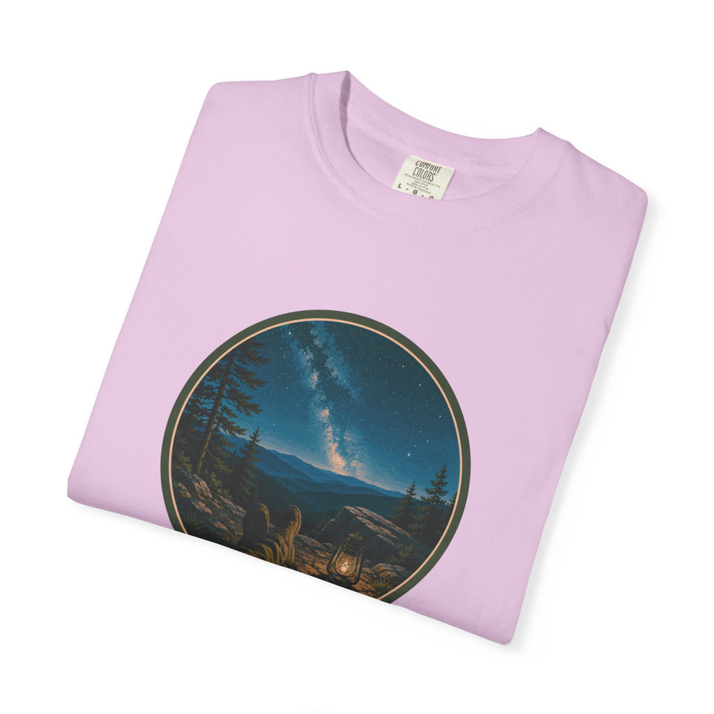 Night Sky Mountain T-Shirt — Circular Scenic Landscape Tee