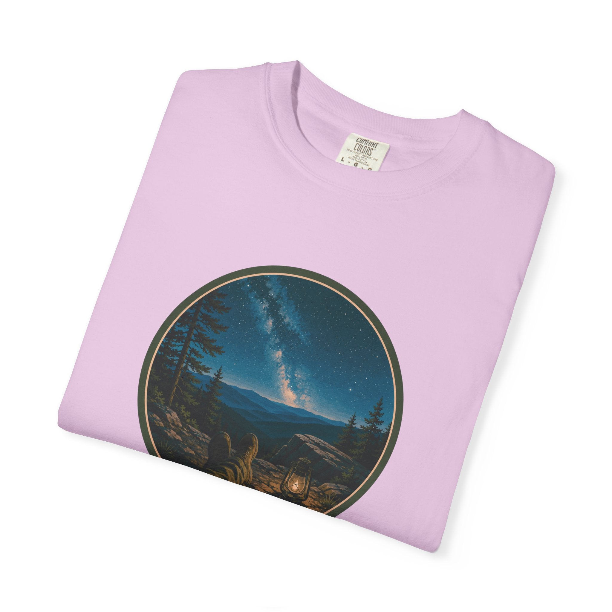 Night Sky Mountain T-Shirt — Circular Scenic Landscape Tee