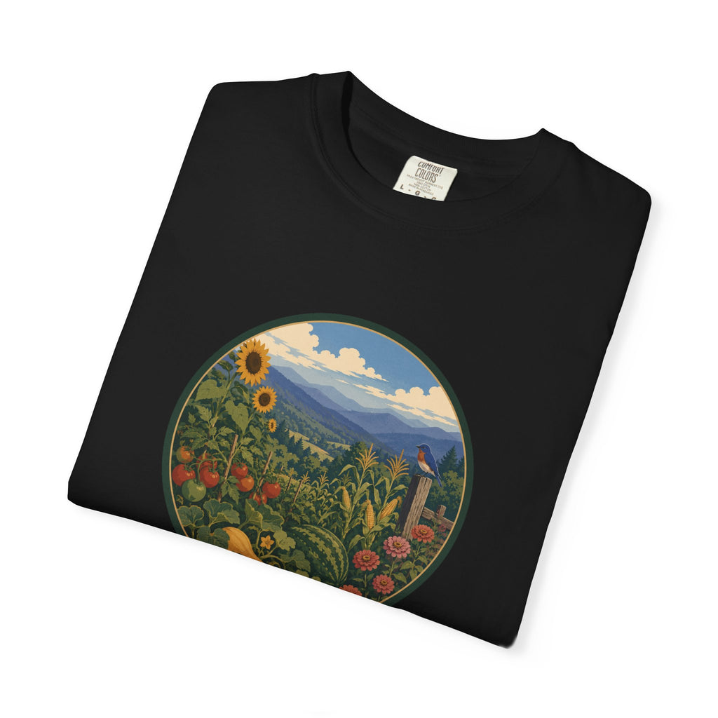 Scenic Garden Circle T-Shirt — Mountain Meadow Fresh Vegetables Graphic Tee